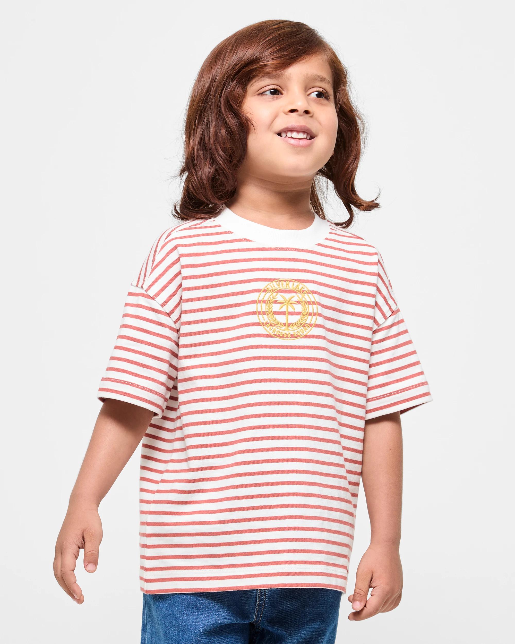 1 Target Australian Cotton Oversized Stripe Heavyweight T-shirt RED, 1 of 5