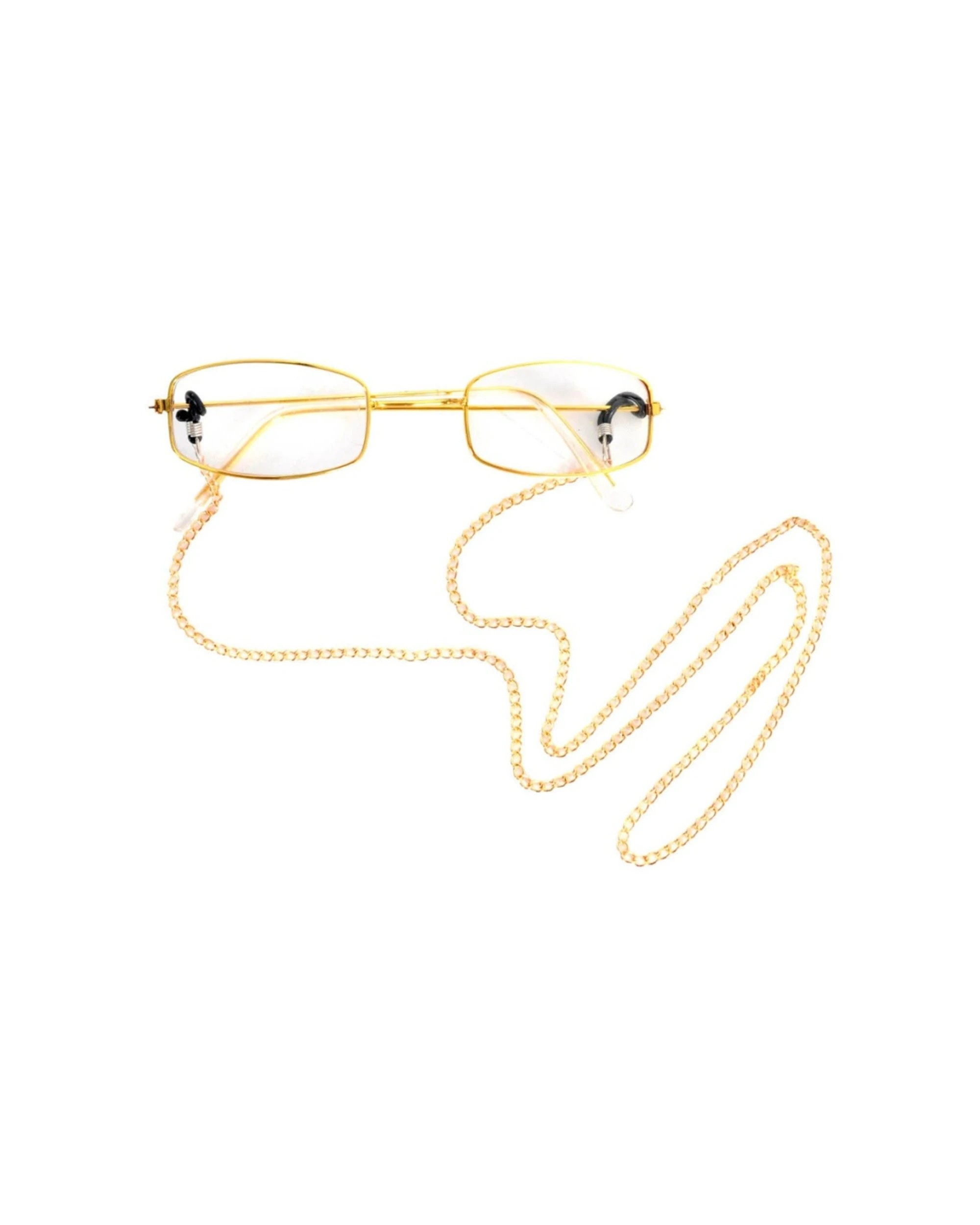1 JD Party Rim Grandma Glasses with Chain Rectangular Frame Metal Lightweight - Gold, 1 of 1