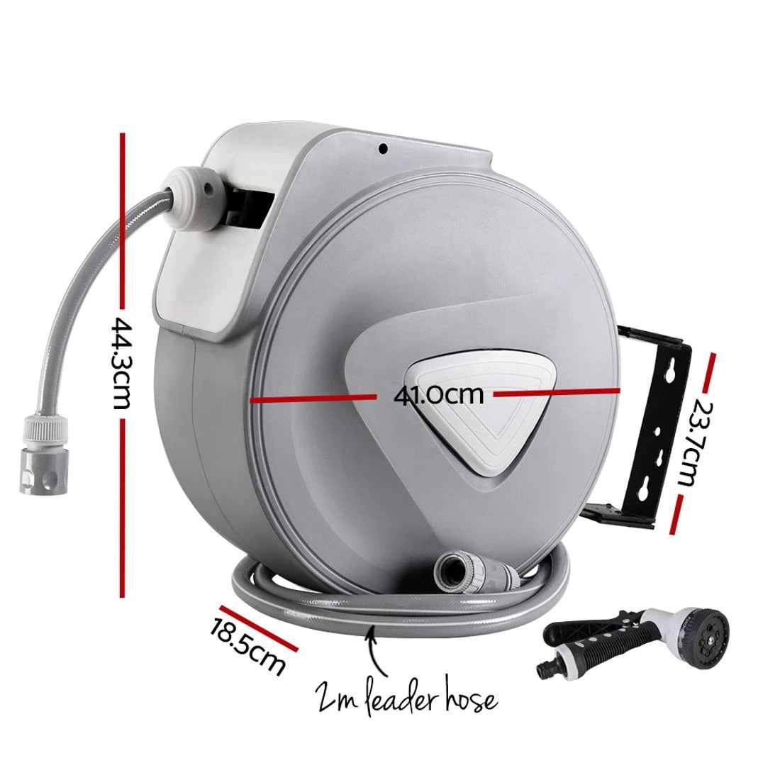 2 Green Fingers Water Hose Reel 30M Retractable Garden Auto Rewind Spray Gun - Grey, 2 of 7