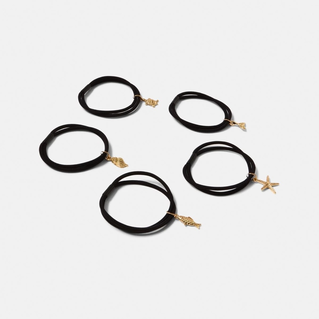 2 5 Pack Ocean Charm Hair Ties - Black and Gold Tone, 2 of 5