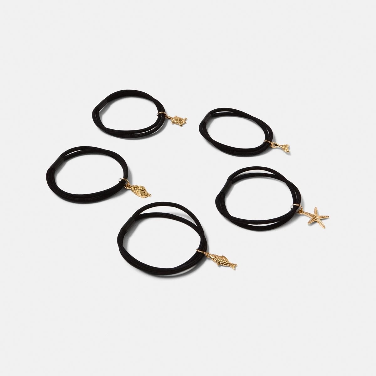 2 5 Pack Ocean Charm Hair Ties - Black and Gold Tone, 2 of 5