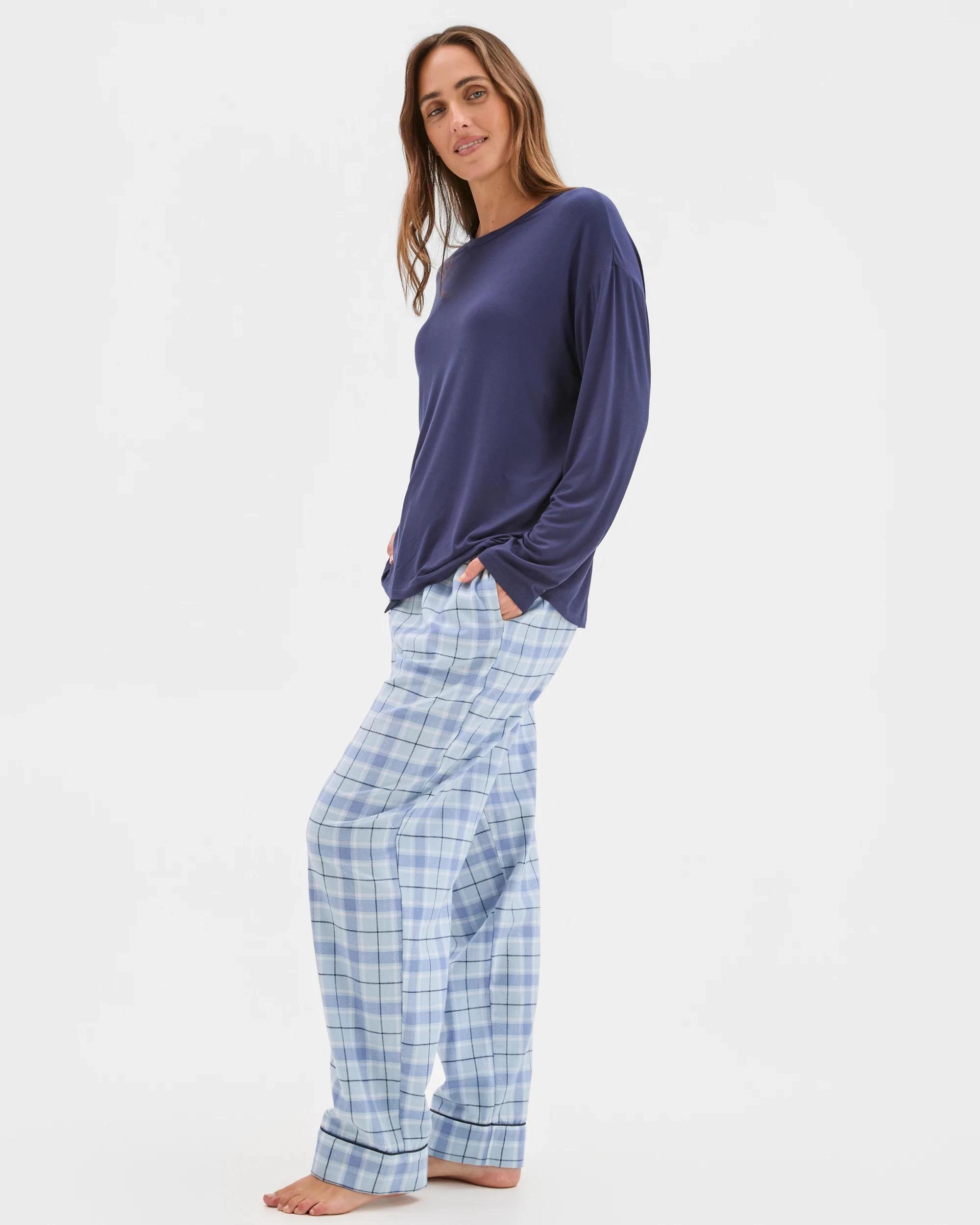 3 Target Woman Australian Cotton Flannelette Wide Leg Sleep Pants BLUE CHECK, 3 of 6