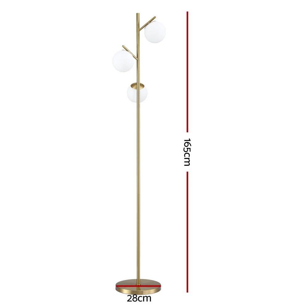 2 Artiss 3-Light Tree Floor Lamp 165cm Tall Standing Light with Sphere Glass Shades for Modern Homes - Gold, 2 of 6