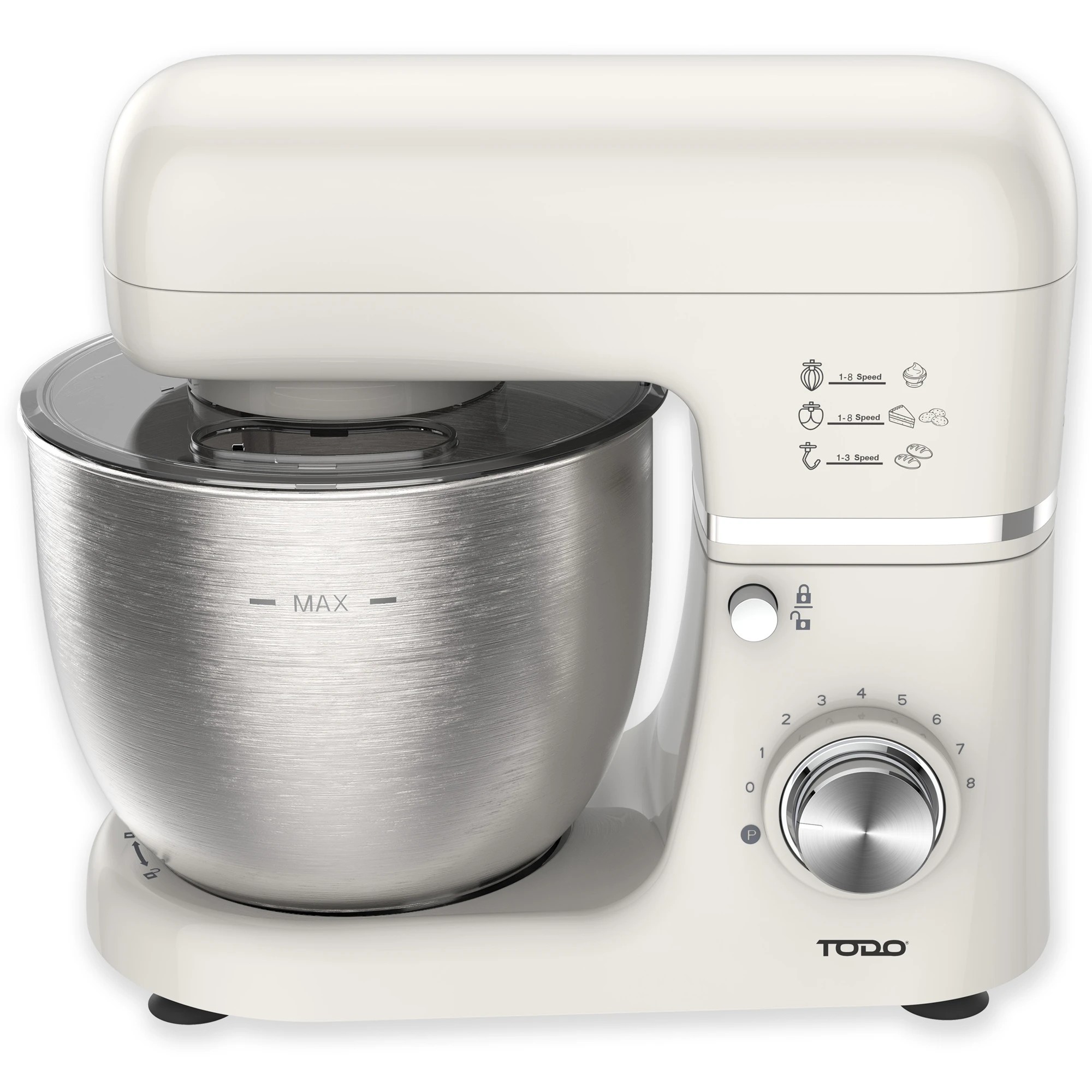 1 TODO 1300W Electric Stand Mixer 5L Stainless Steel Bowl 8 Speed Plus Pulse Control - Cream, 1 of 6