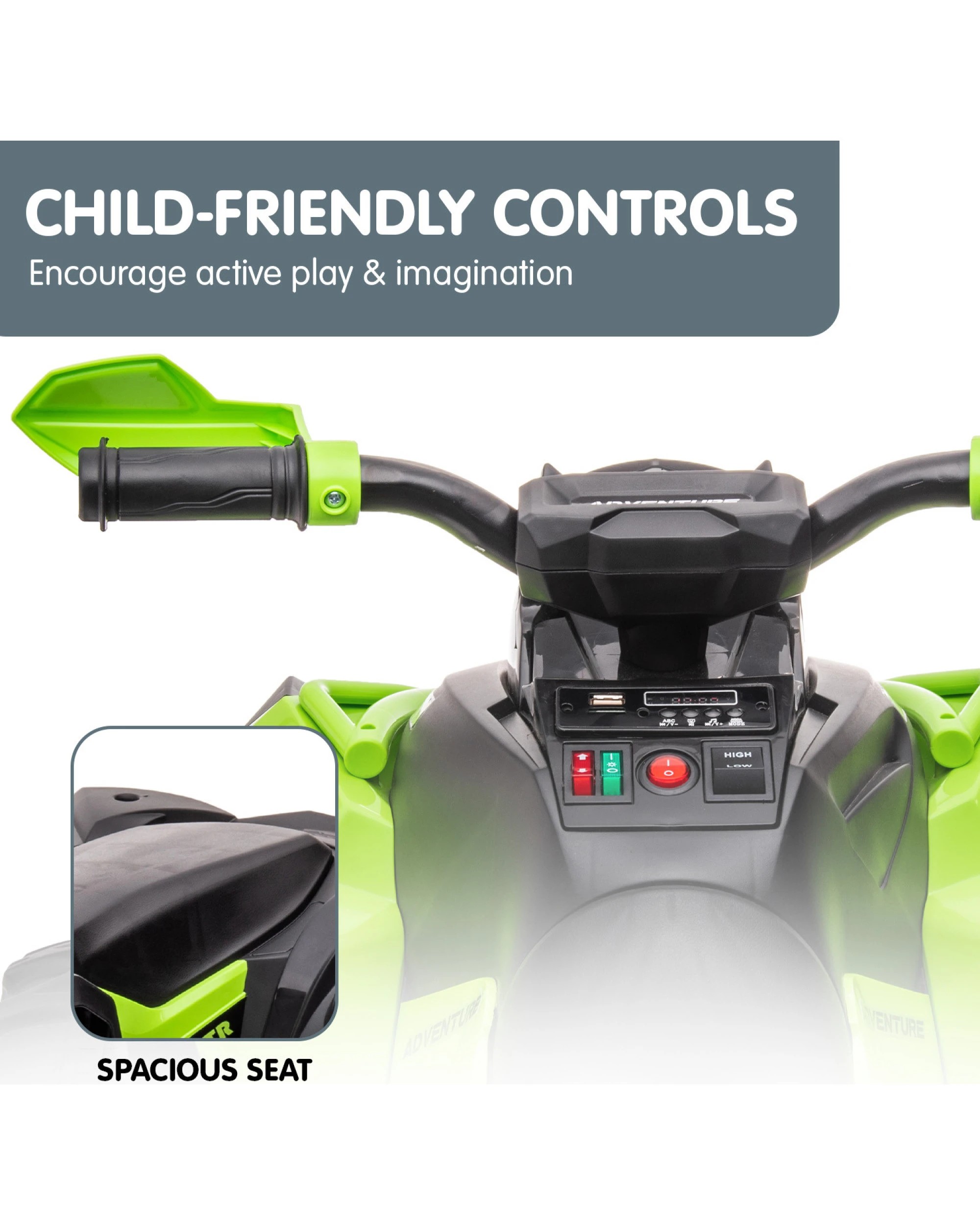 2 Kahuna Gts99 Kids Toy Electric Ride On Quad Bike Toy Atv 50w - Green, 2 of 10