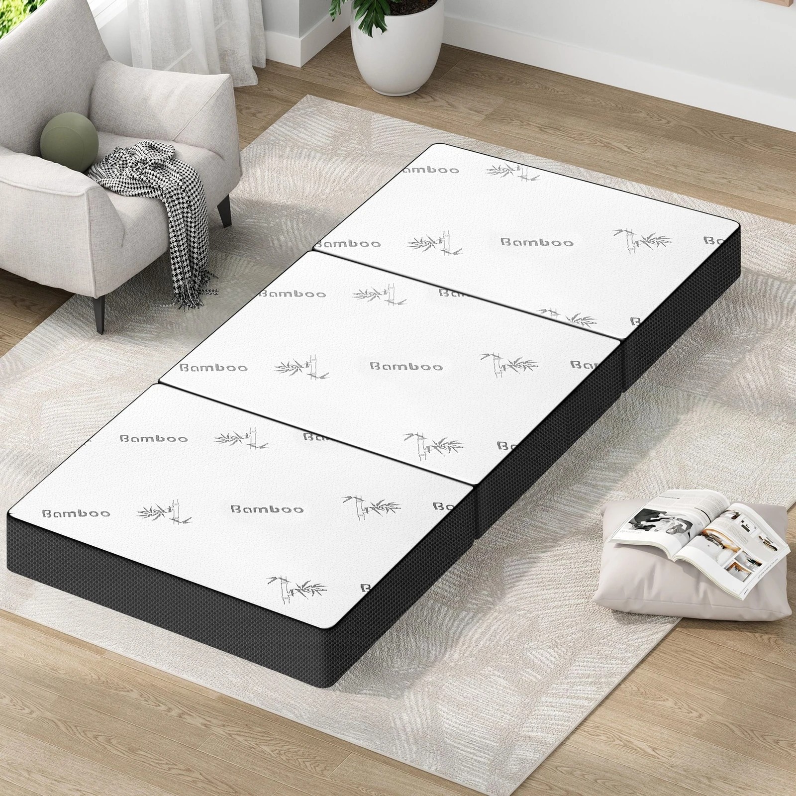 3 Starry Eucalypt Foldable Mattress Folding Foam Mesh Bamboo Portable 79X190CM - White, 3 of 4