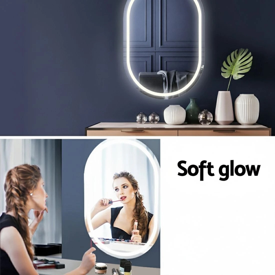 3 Embellir 2 LED Wall Mirror With Light 50X75CM Bathroom Decor Oval Mirrors Vanity - Clear, 3 of 5