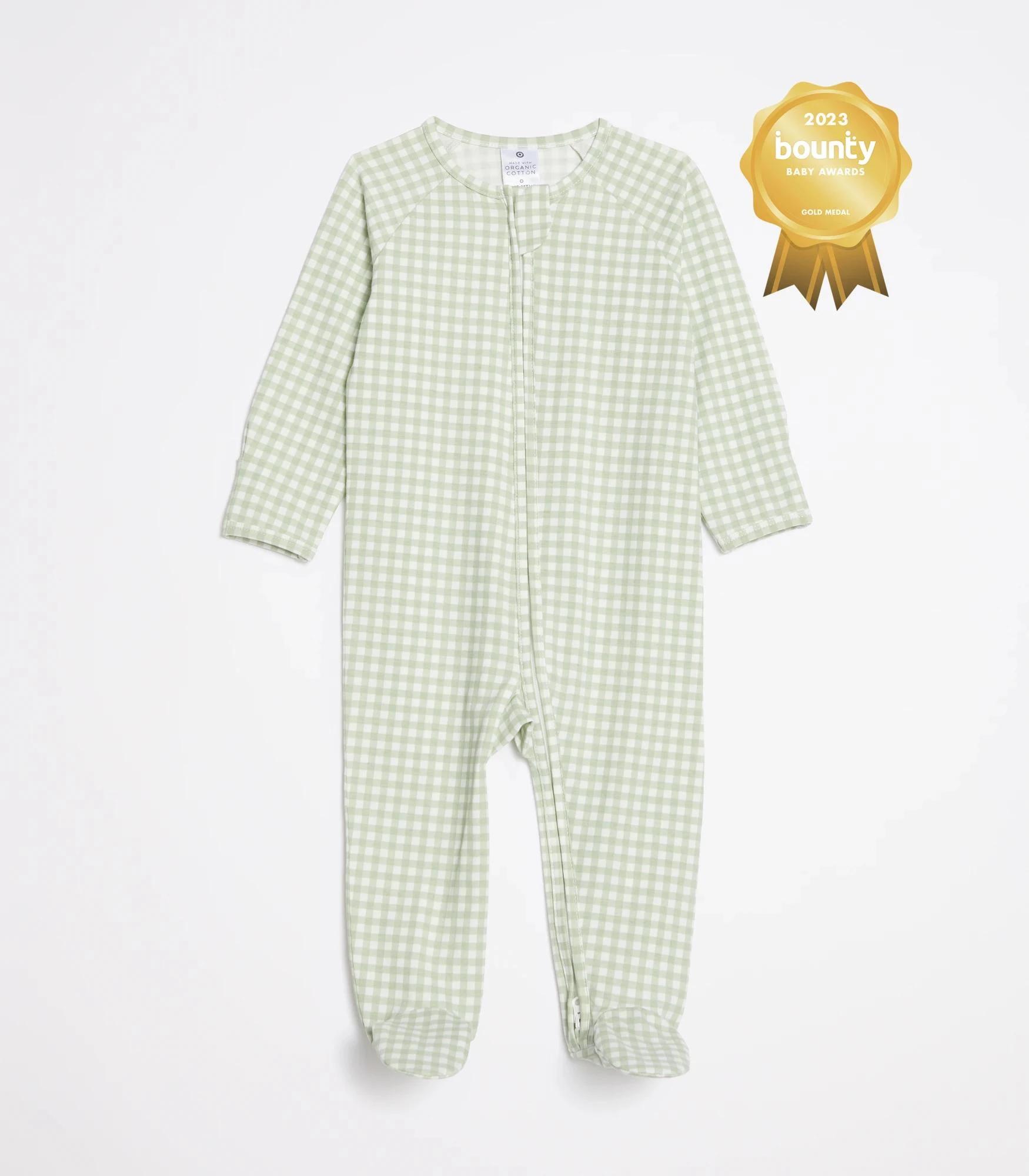 2 Target Baby Organic Cotton Print Zip Coverall GREEN GINGHAM, 2 of 3