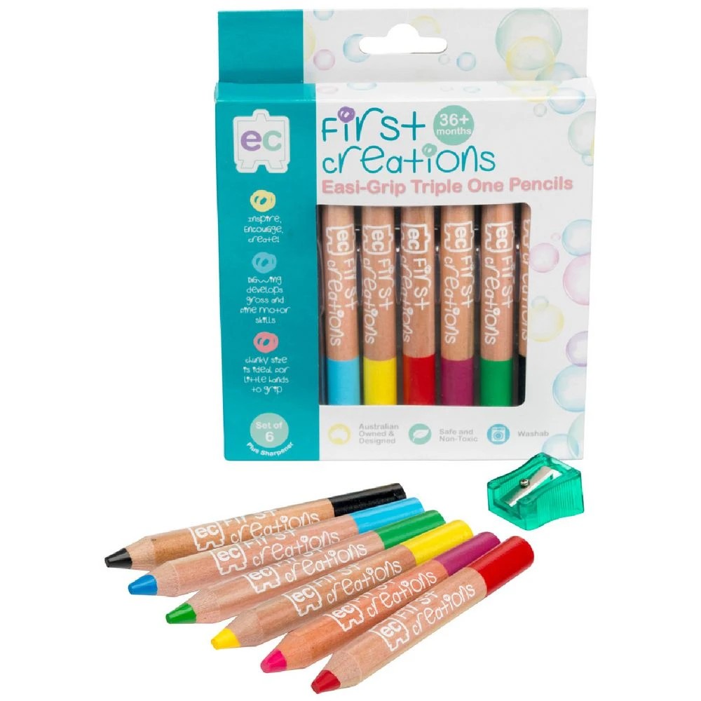 1 First Creations Easi-Grip Triple Pencils Assorted 6 Pack, 1 of 3
