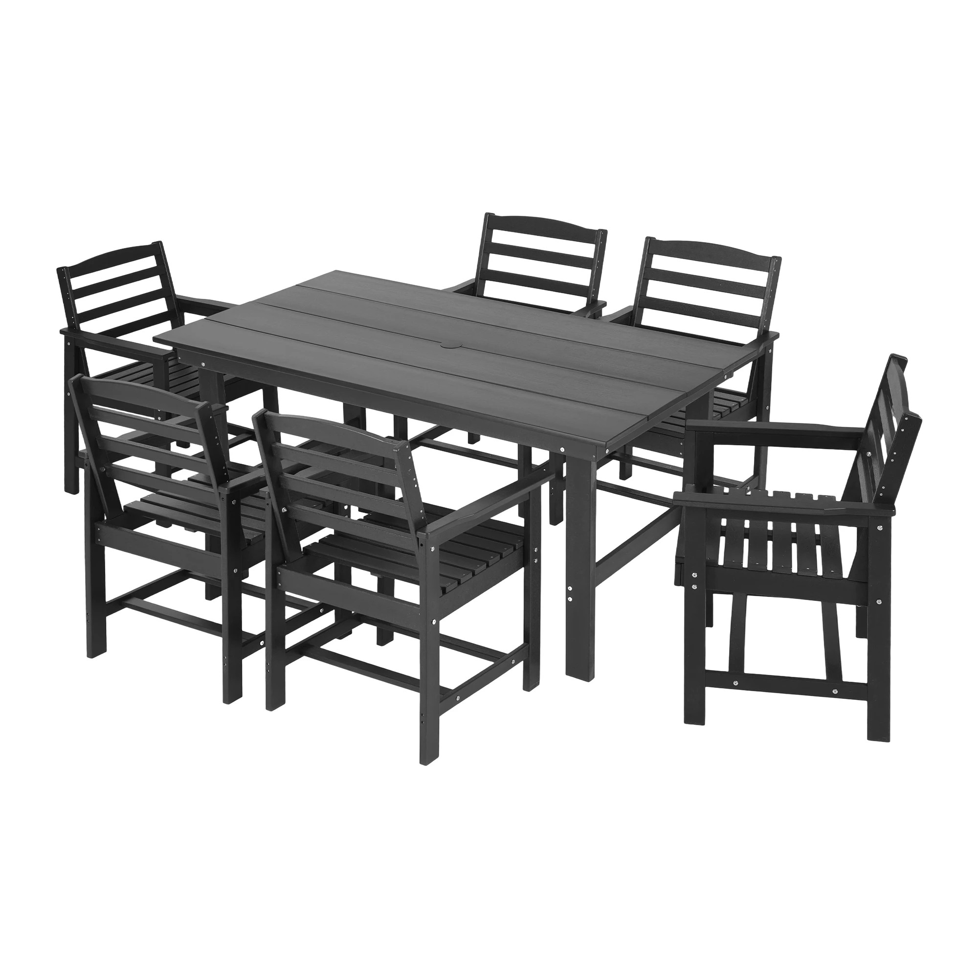 1 Gardeon 7 Piece Outdoor Dining Set Patio HDPE Table and Chairs Garden Furniture - Black, 1 of 10