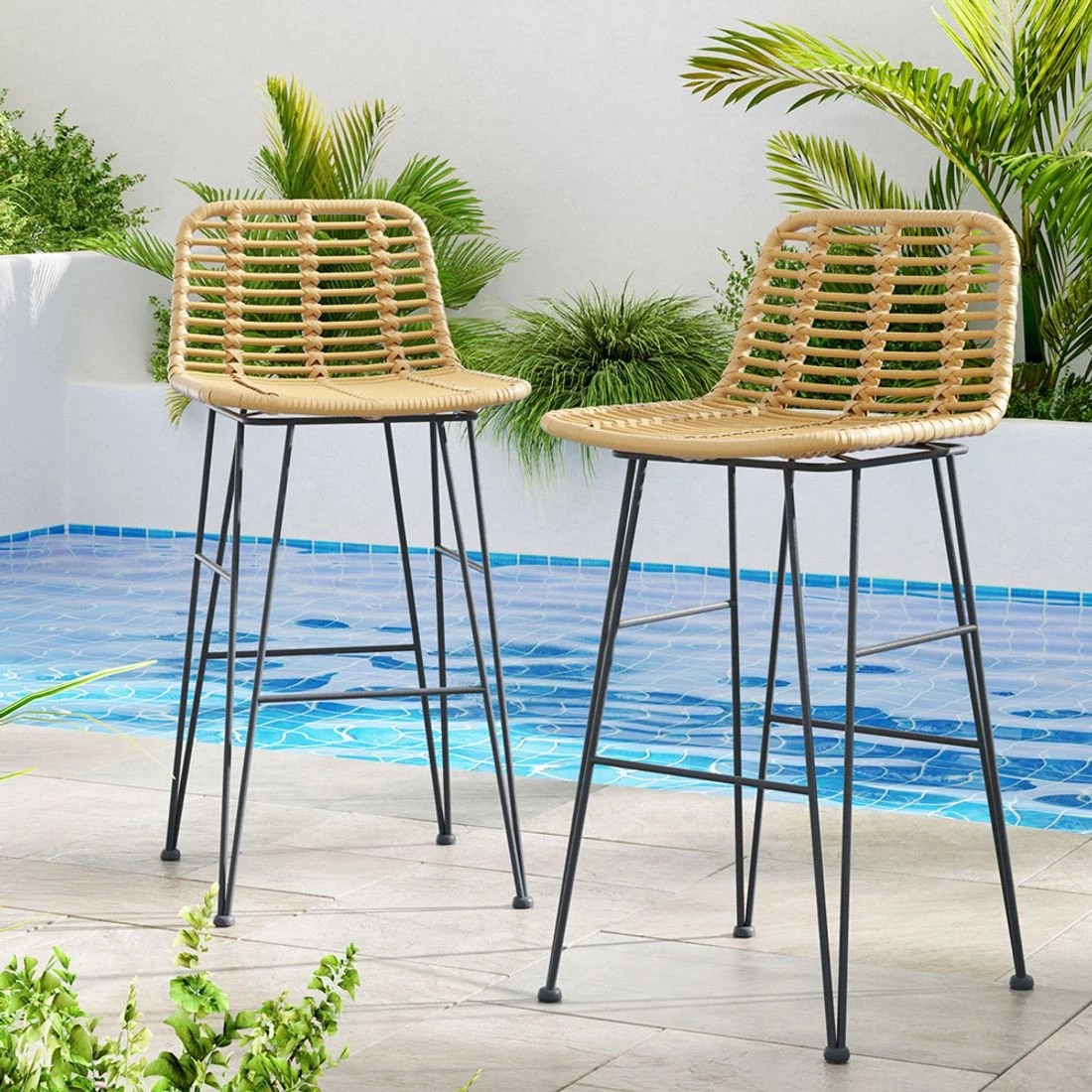 3 Gardeon 2 Piece Outdoor Bar Stools Wicker Dining Rattan Chair - Natural, 3 of 4