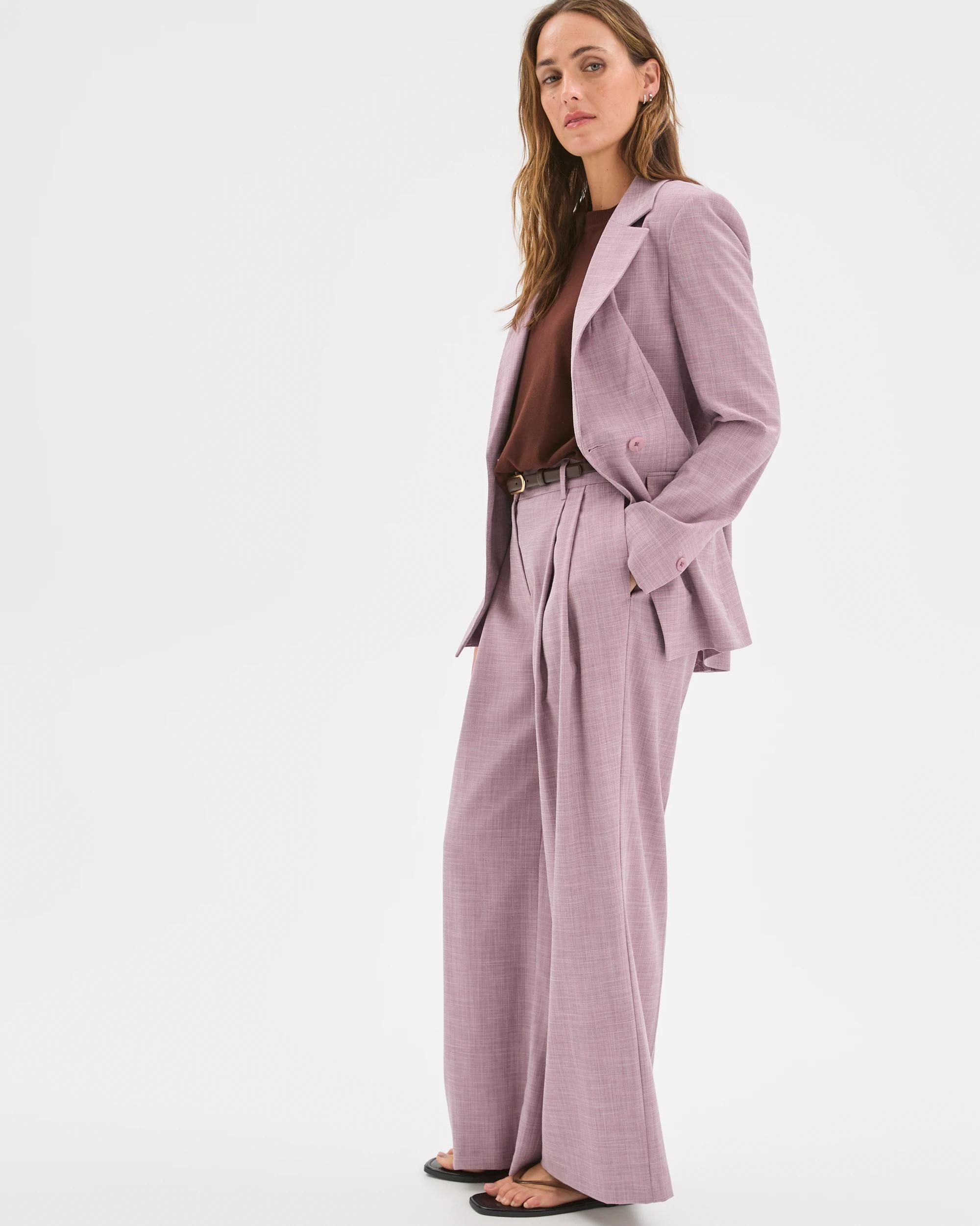 3 Preview Double Pleat Wide Leg Pants BERRY CREAM MELANGE, 3 of 7
