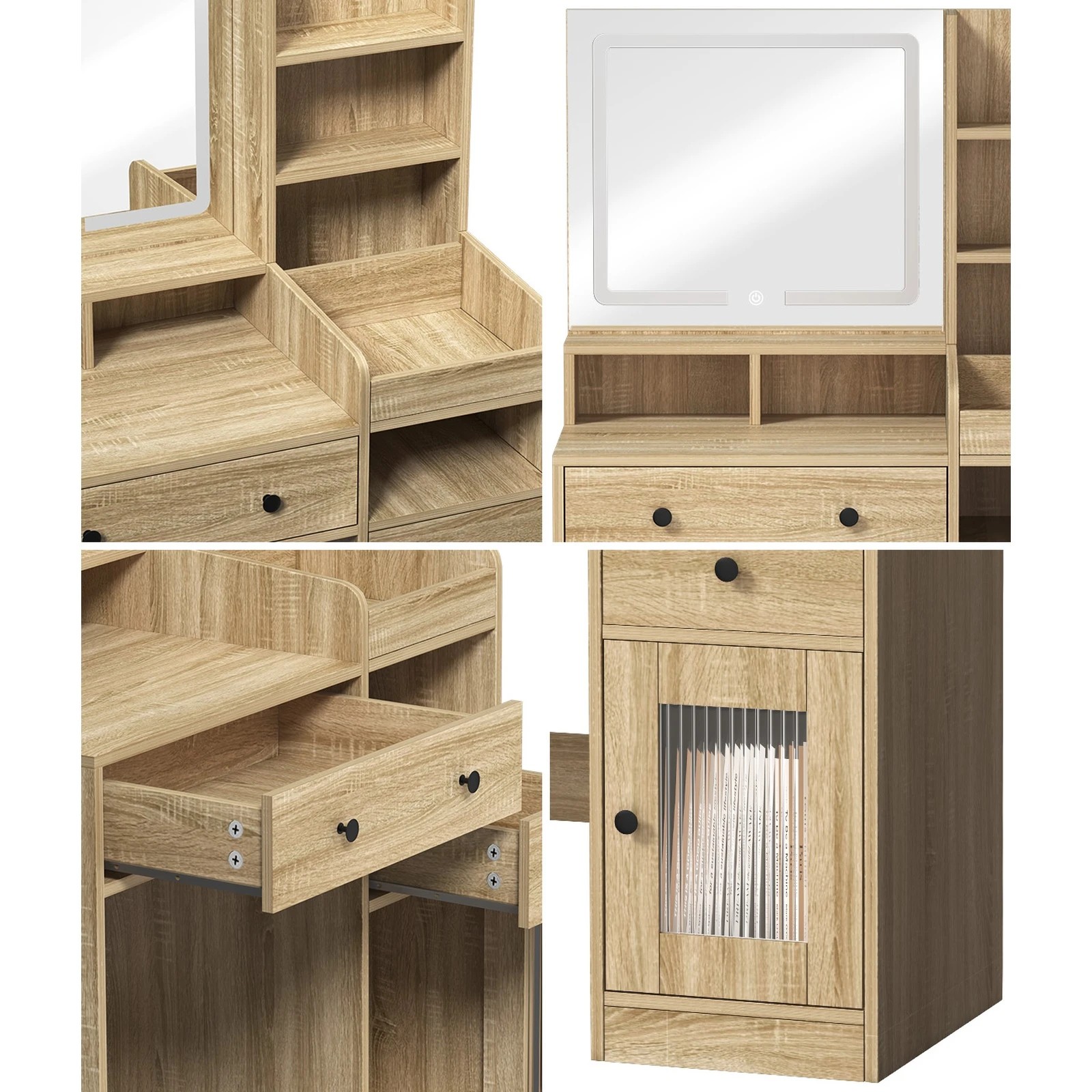 4 Oikiture Dressing Table Stool Set Makeup Mirror Led Light Vanity Desk
 - Natural, 4 of 9