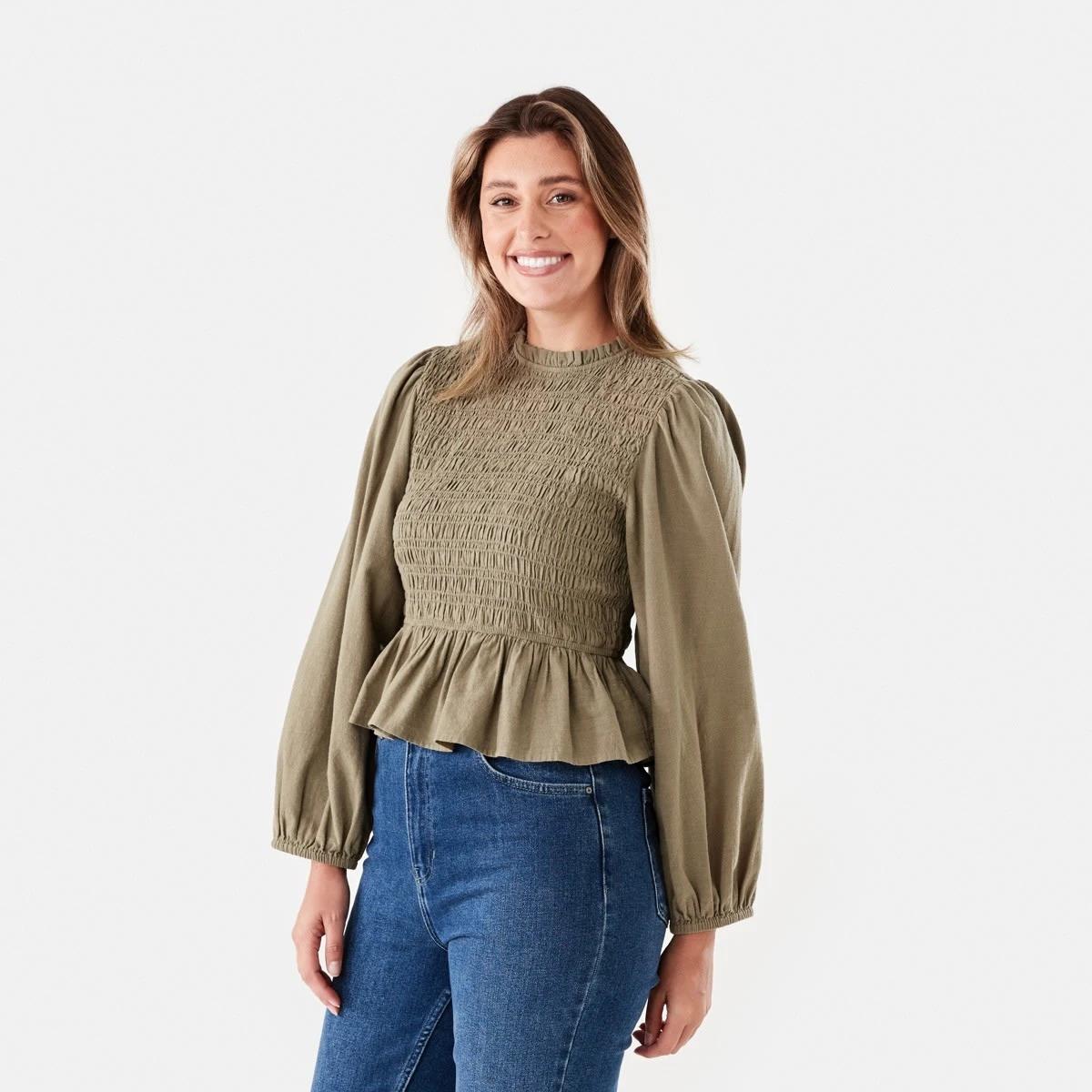 2 Long Sleeve Shirred Bodice Top Pave Grey, 2 of 7