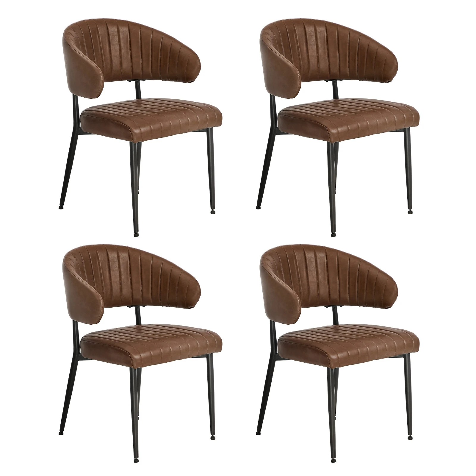 1 Oikiture 4x PU Leather Dining Chair Kitchen Padded Seat - Brown, 1 of 9