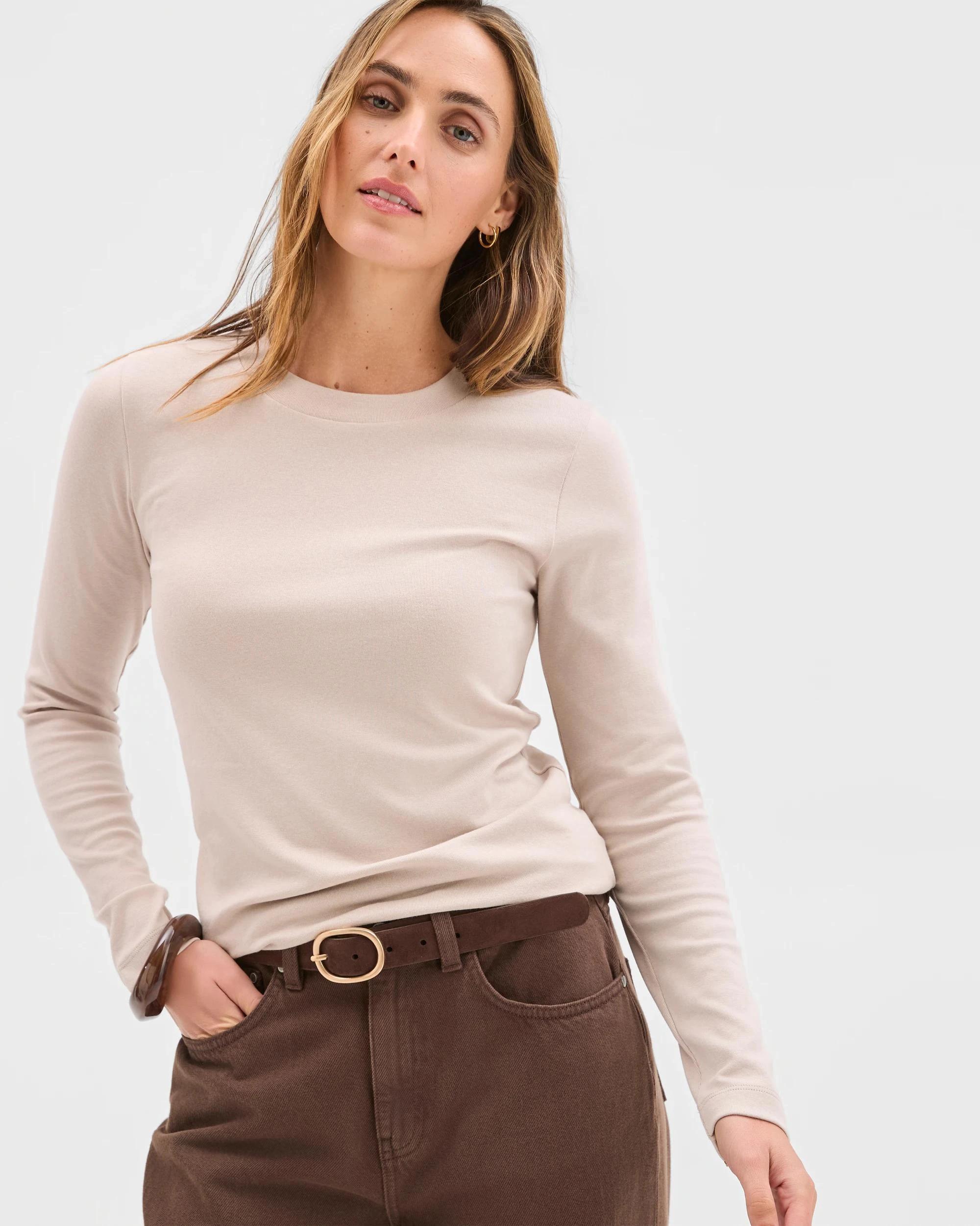 1 Target Woman Soft Touch Long Sleeve T-Shirt PEBBLE, 1 of 5