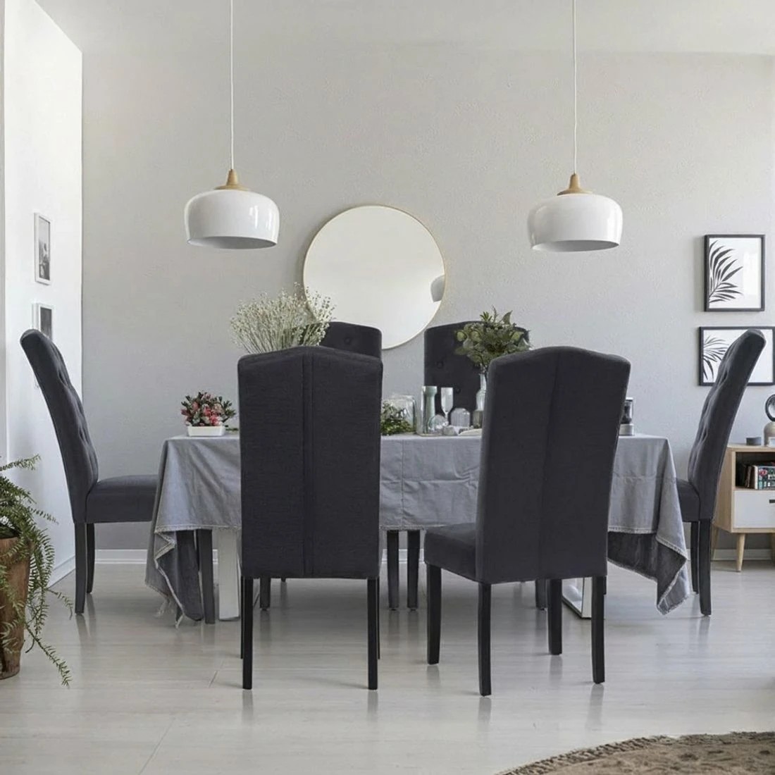 3 Artiss Dining Chairs Set of 4 Linen Parsons Chair Dark - Grey, 3 of 5