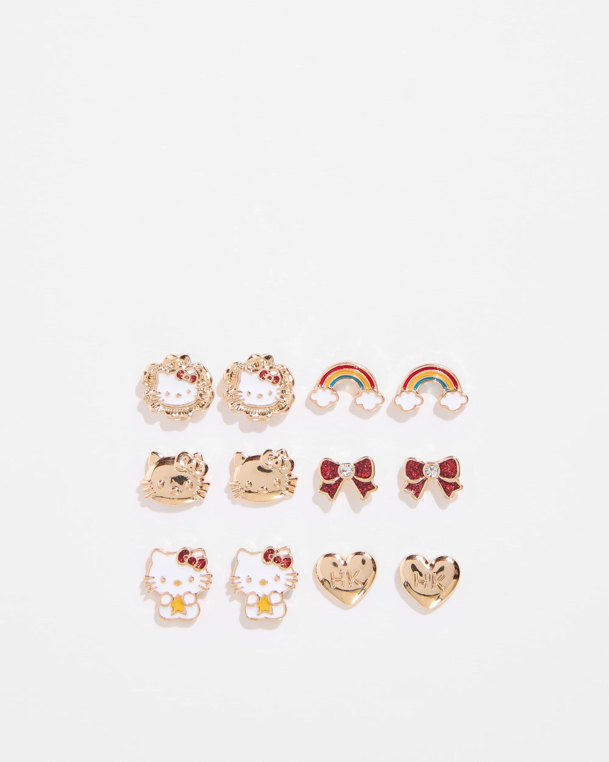 1 Kids Licensed 6 Pack Hello Kitty Stud Earrings GOLD, 1 of 3