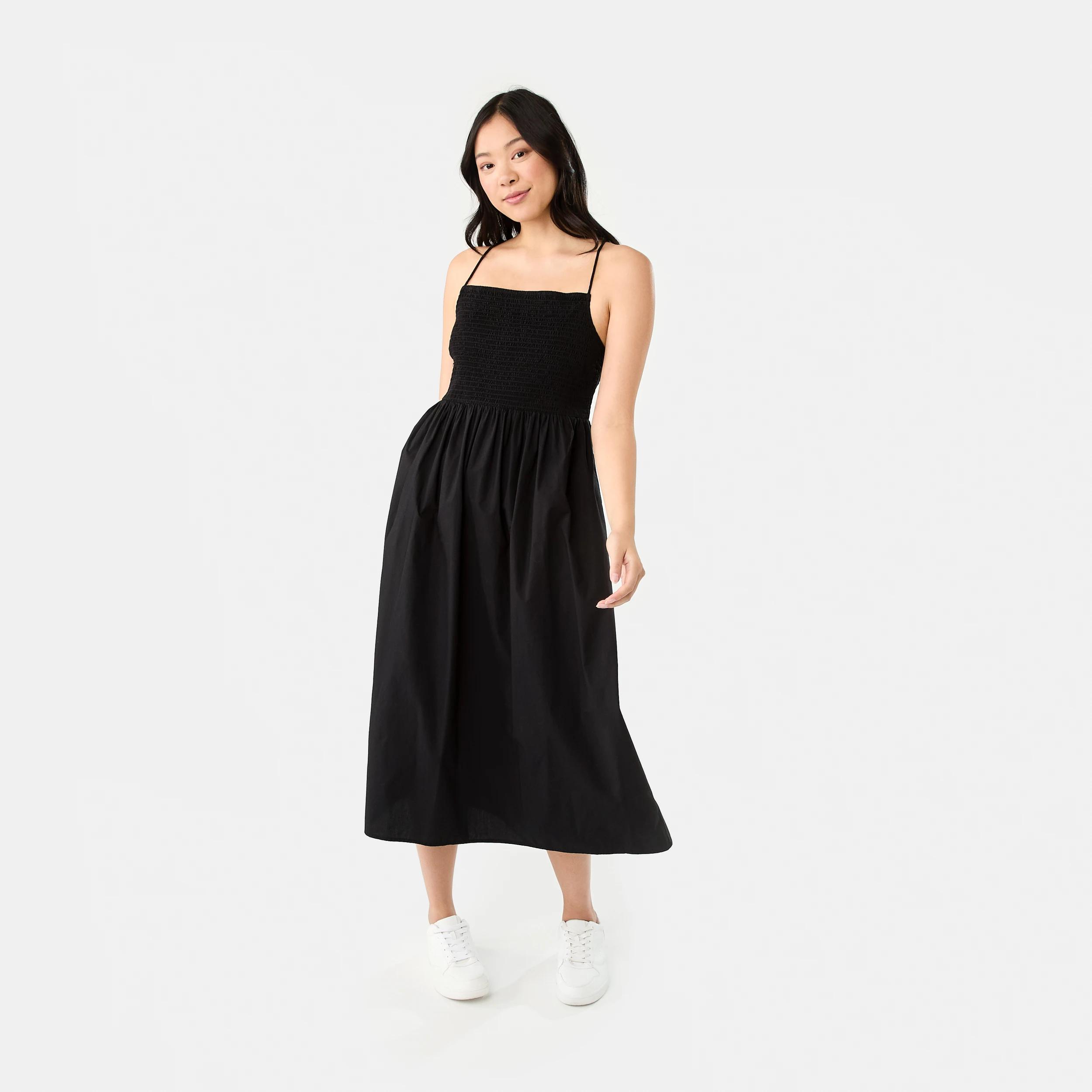 1 Sleeveless Cross Back Midi Dress BLACK, 1 of 9