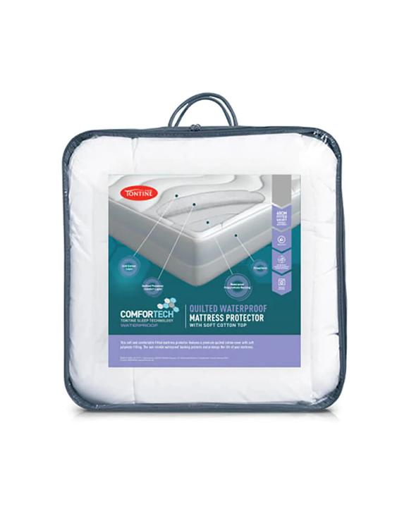 Tontine Queen Waterproof Fitted Quilted Cotton Mattress Protector - Comfortech - White