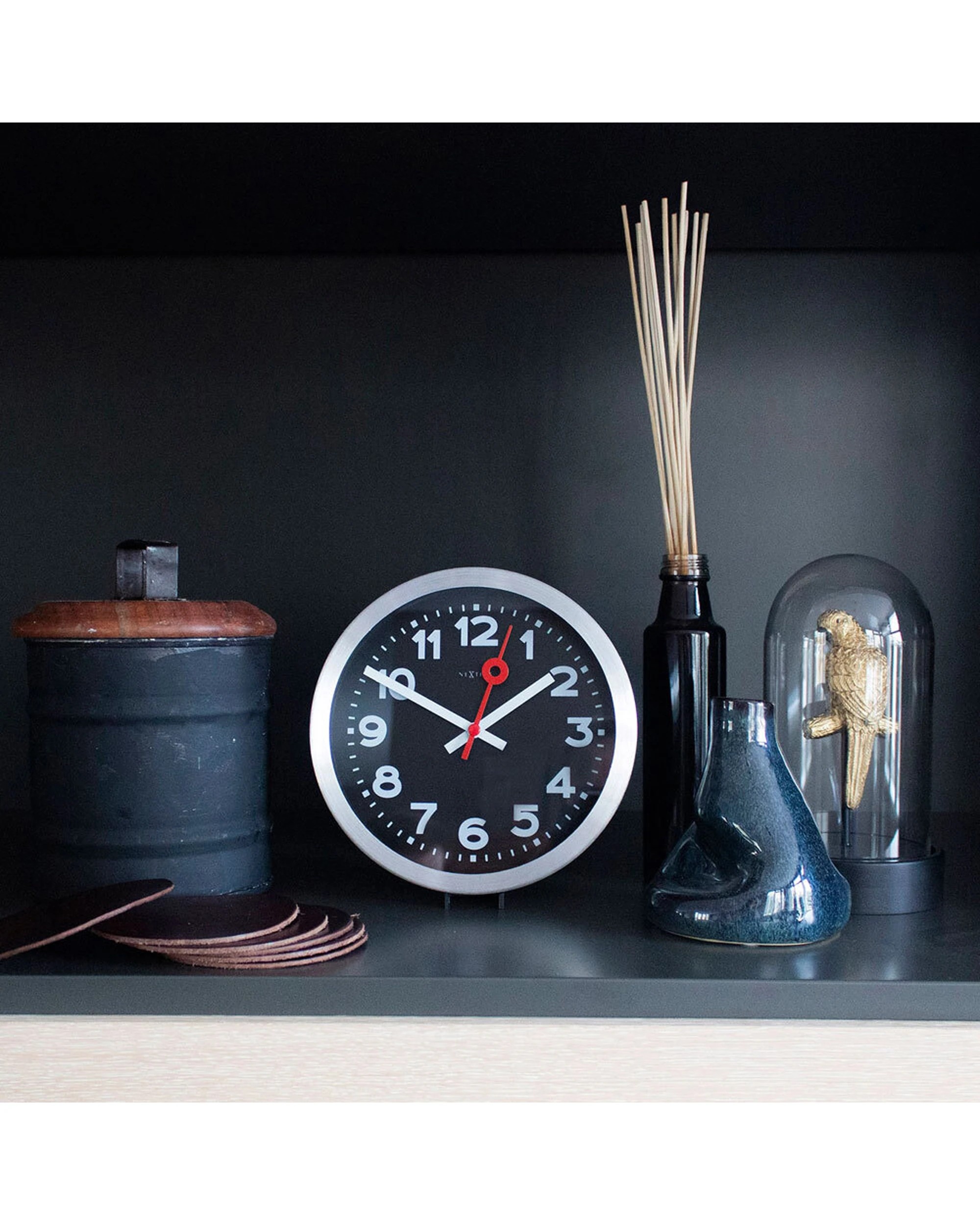 6 NEXTIME Station Number 19cm Wall Clock Silent Sweep Movement Glass Lens - Black, 6 of 6