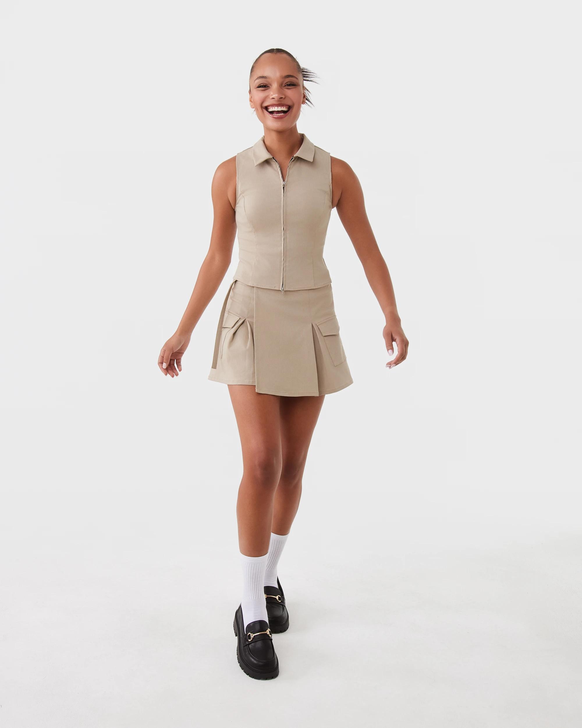 2 Youth Sleeveless Collared Zip Up Top Tan, 2 of 10