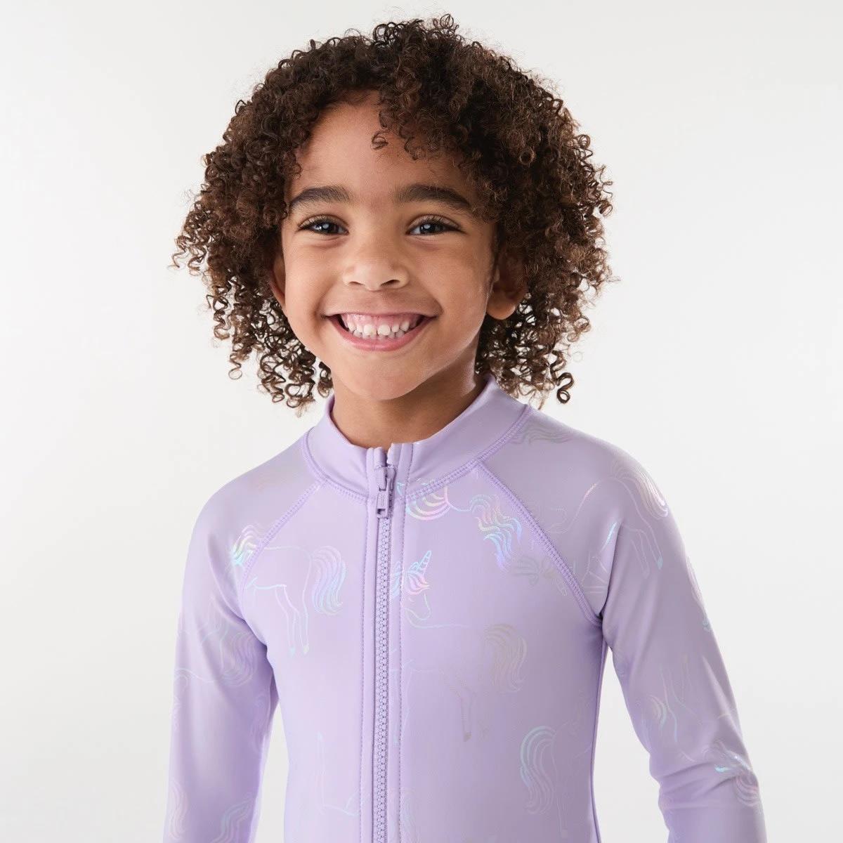 2 Long Sleeve One Piece Swimsuit UNICORN SHIMMER PASTEL LILAC, 2 of 8