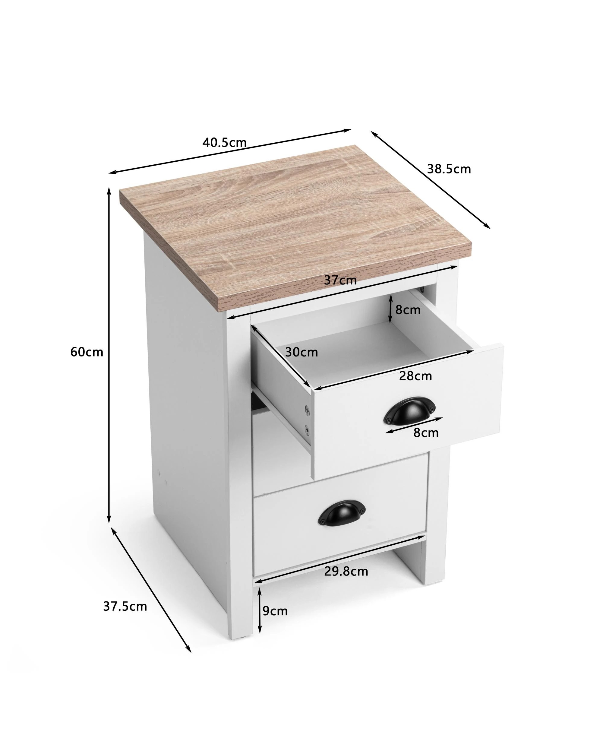 9 Kodu Bedside Table 3 Drawer Side Table Nightstand 3 Drawers White and Oak, 9 of 9