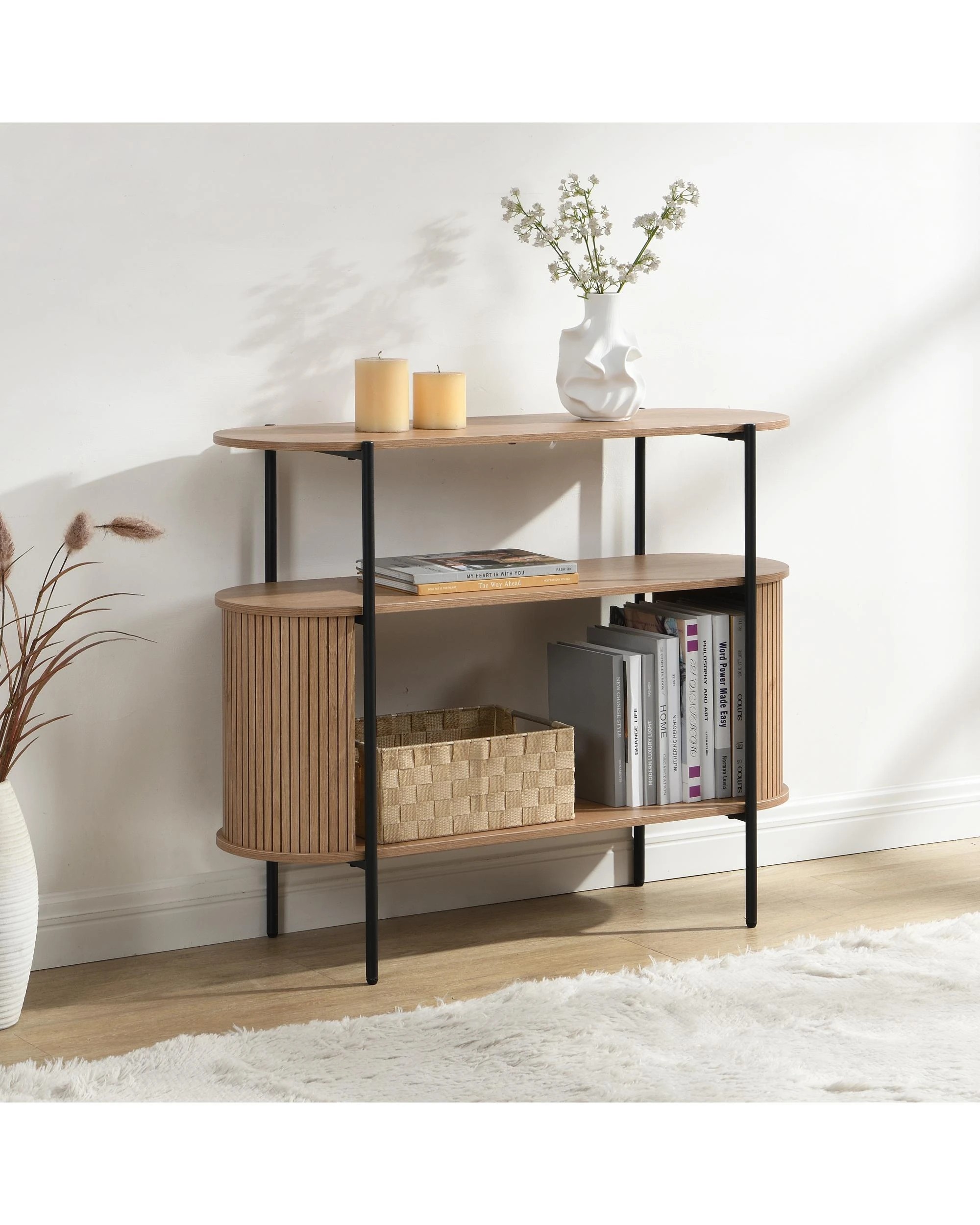 3 Kodu Console Storage 2 Tier Oak - Black, 3 of 10
