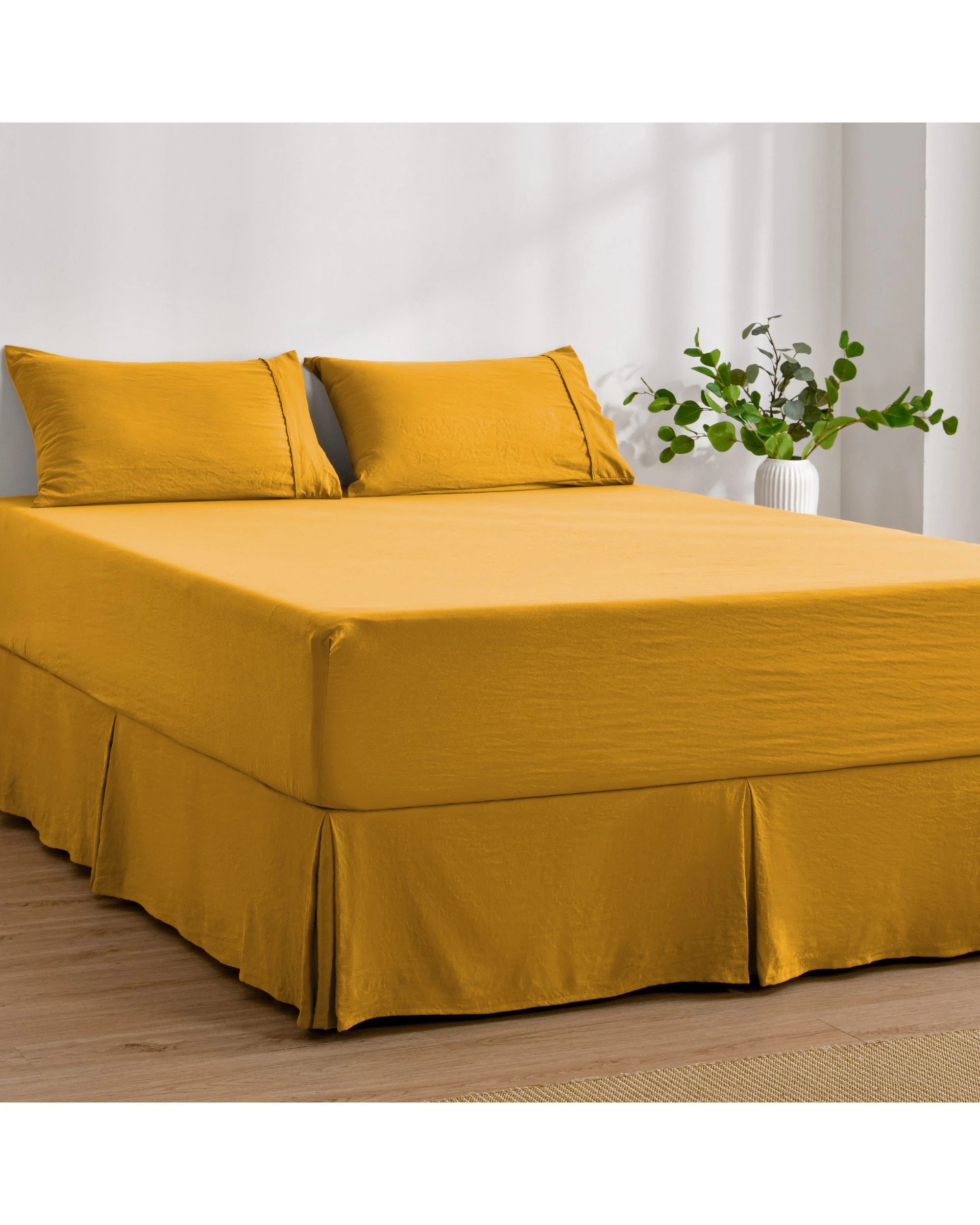 2 Dreamaker Superfine Washed Microfibre Pleated Valance - King Bed - Mustard, 2 of 7