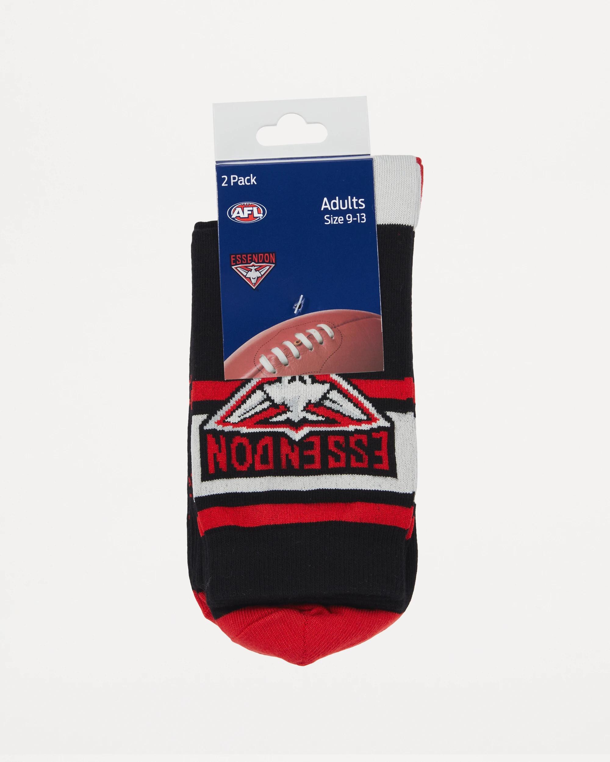 3 2 Pack Official AFL Adult Sock Set BLACK ESSENDON, 3 of 3