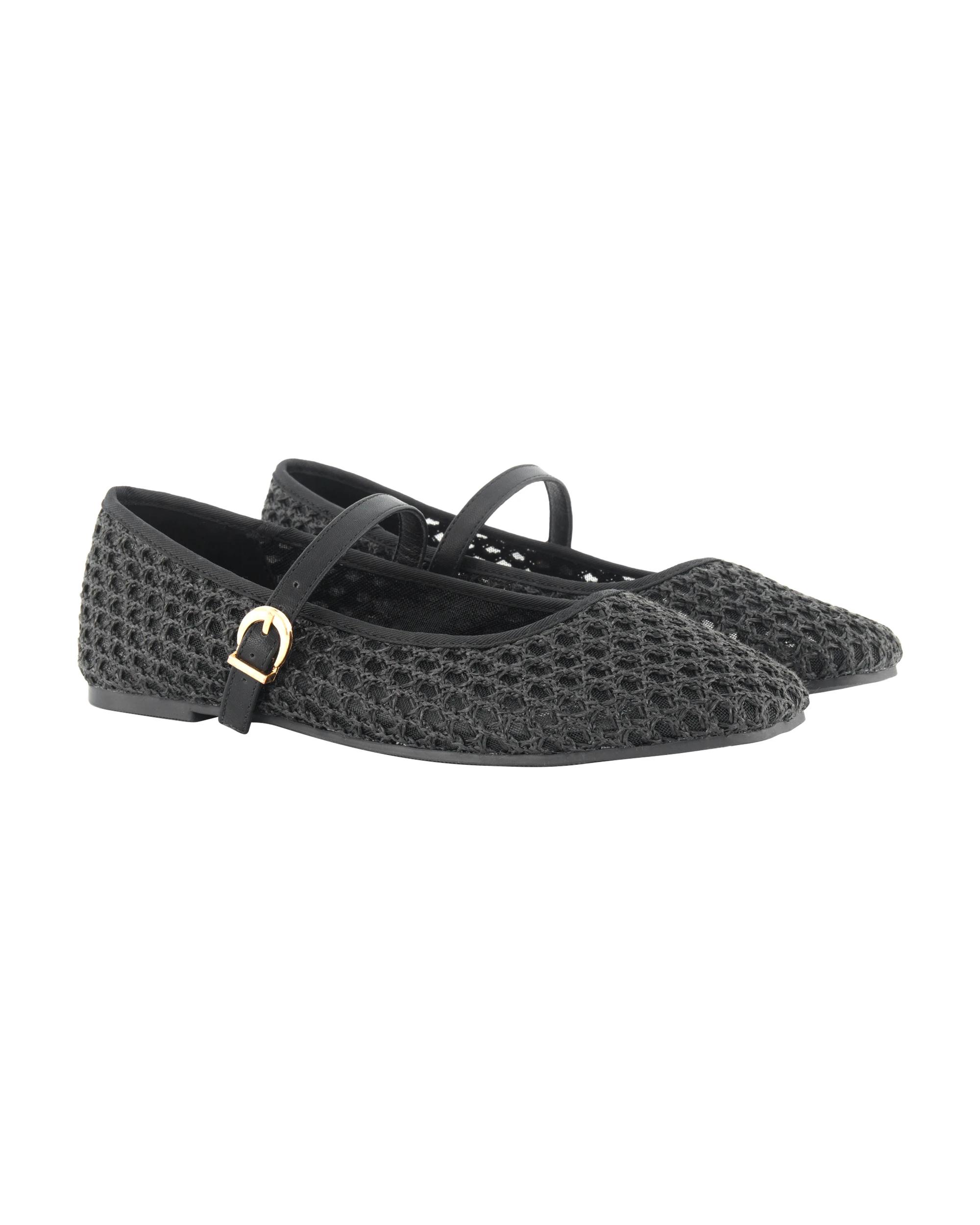 3 Point Toe Woven Ballet Slingback Flats Black, 3 of 3