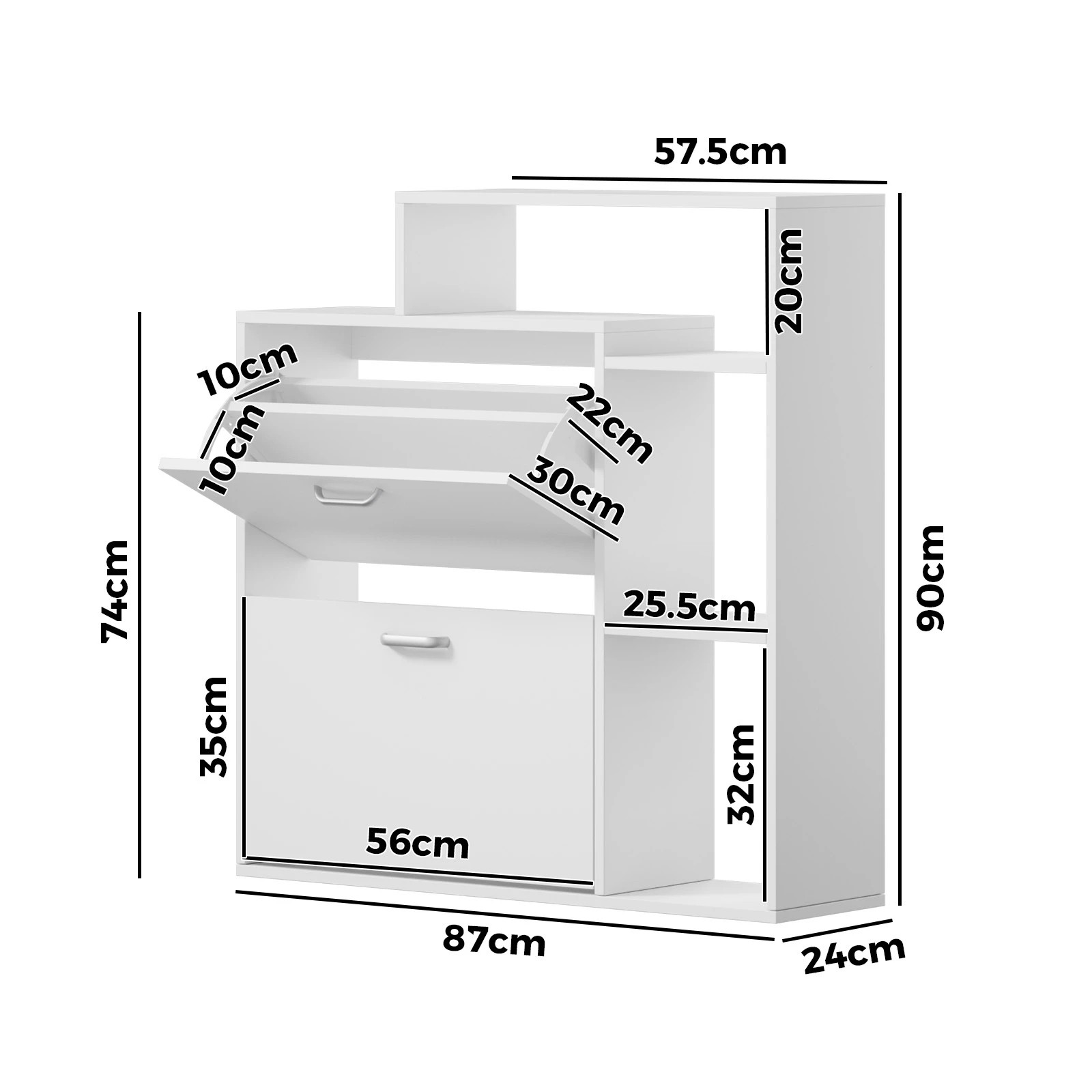 7 Oikiture Shoe Cabinet Storage 2 Doors Shoes Rack Display Wooden Shelves - White, 7 of 8
