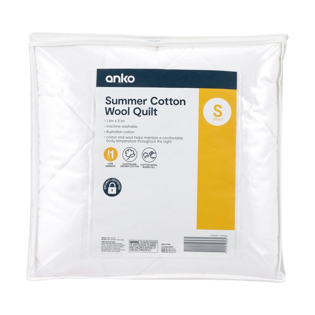 1 Low Warmth Summer Cotton Wool Quilt - Single Bed, White, 1 of 4