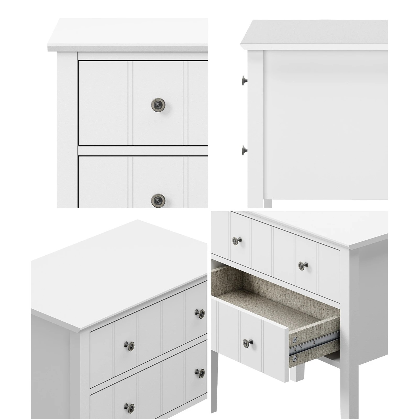 Oikiture Bedside Table 2 Drawer Farmhouse - White - Kmart