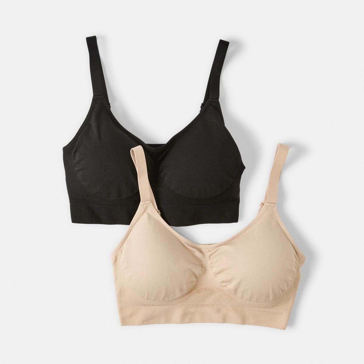 1 2 Pack Full Figure Seamfree Crop Bras BLACK, SOFT SAND BEIGE, 1 of 8