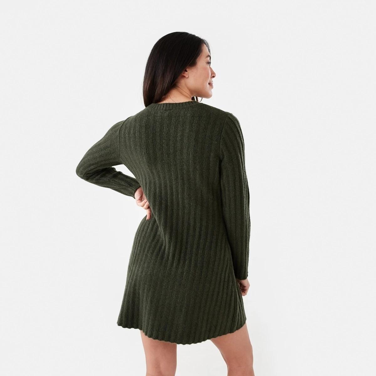3 Long Sleeve Rib True Knit Skater Mini Dress Cargo Grn, 3 of 6