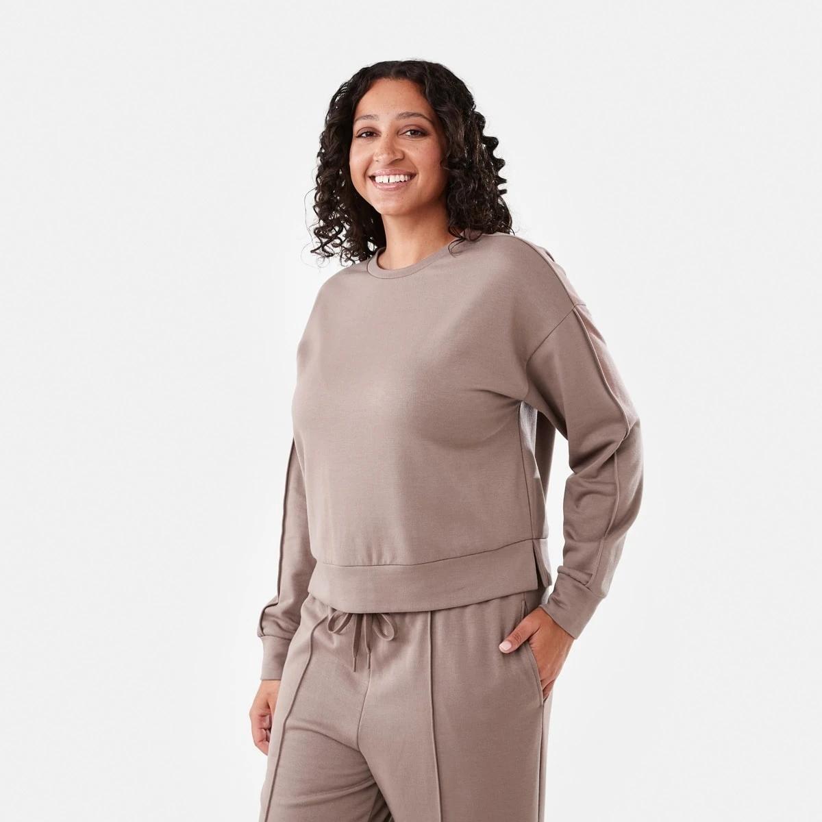 2 Soft Touch Boxy Crew Sweatshirt Taupe Brn, 2 of 6