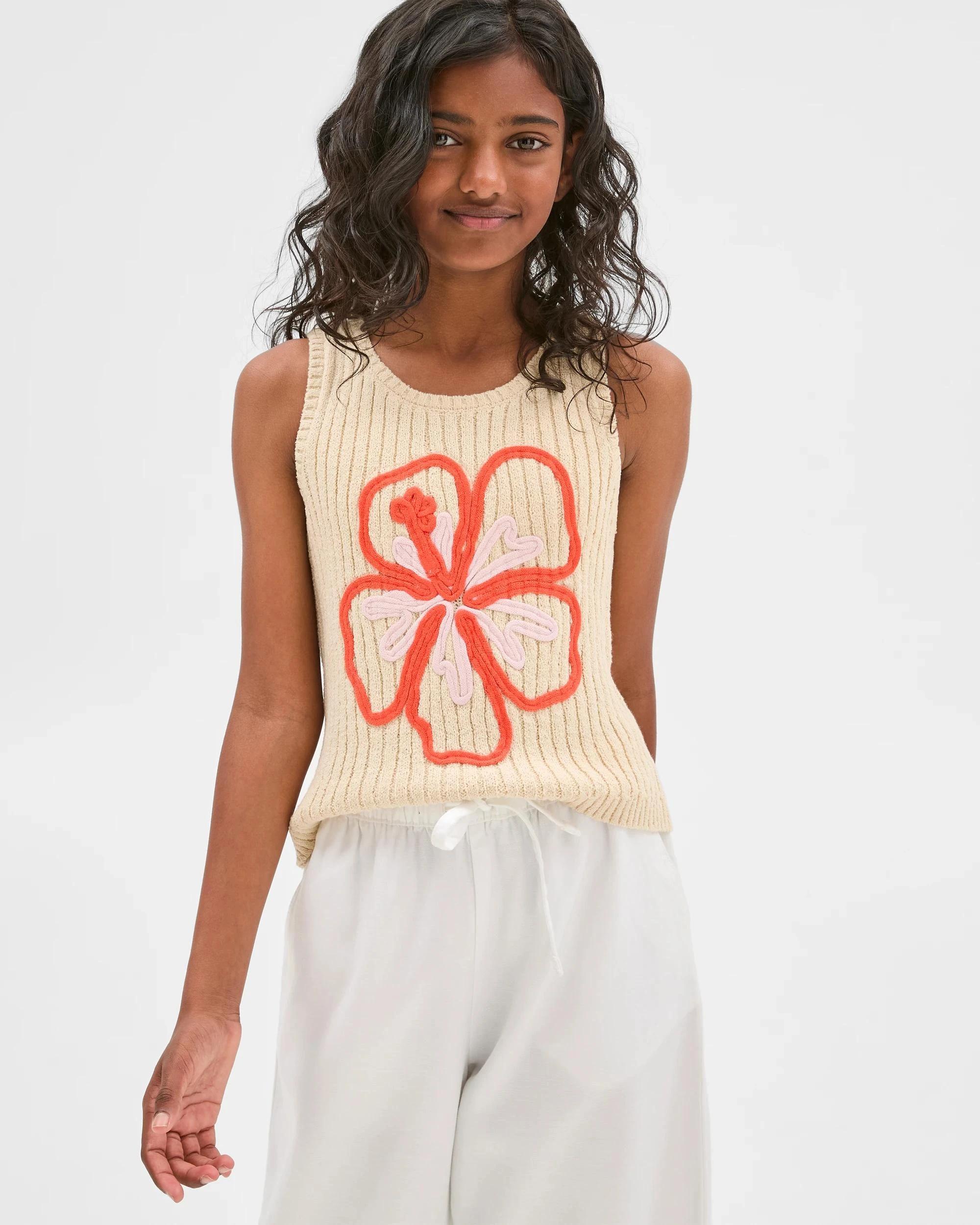 1 Target Australian Cotton Blend Knit Tank CREAM HIBISCUS, 1 of 6
