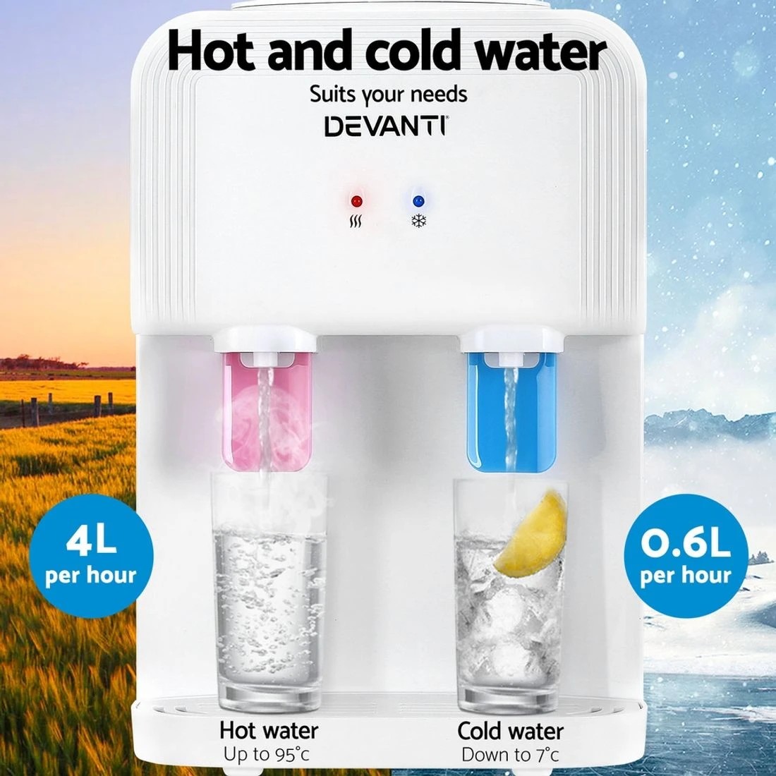 6 Devanti Water Cooler Dispenser Bench Top - White, 6 of 6