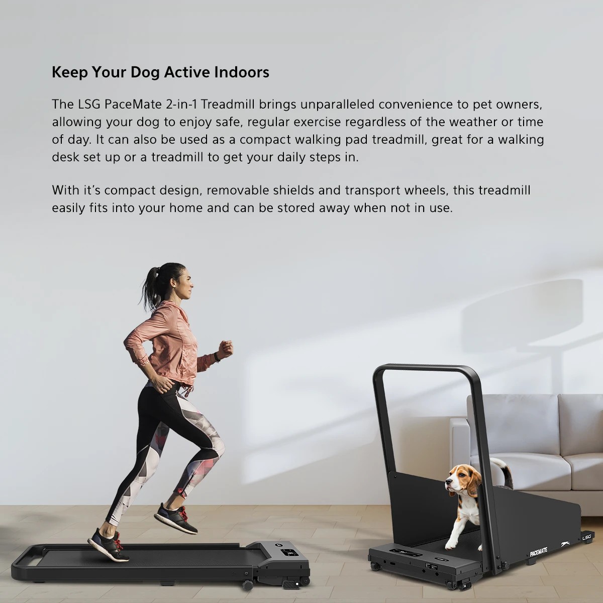 3 LSG PaceMate 2-in-1 Dog Treadmill & Walking Pad - Black, 3 of 9