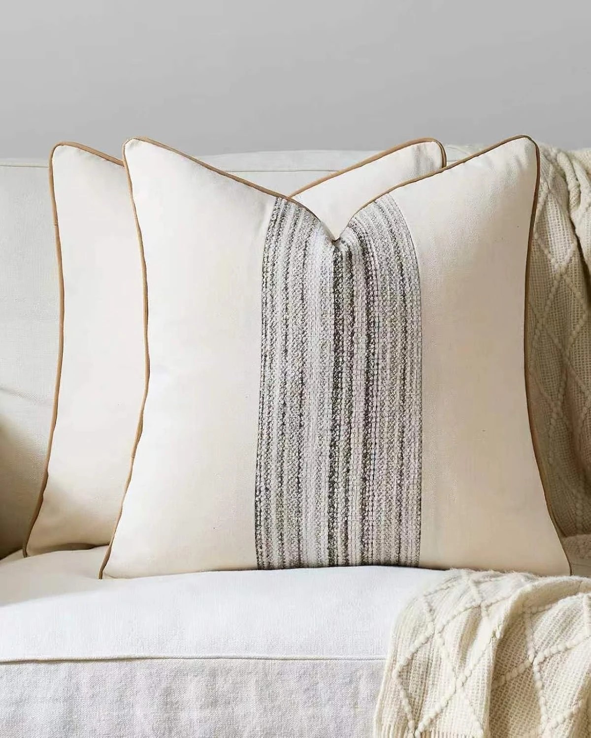 1 Gioia Casa 2-Pack Wabi Stripe Cushion Covers 45cm x 45cm - Oatmeal, 1 of 3