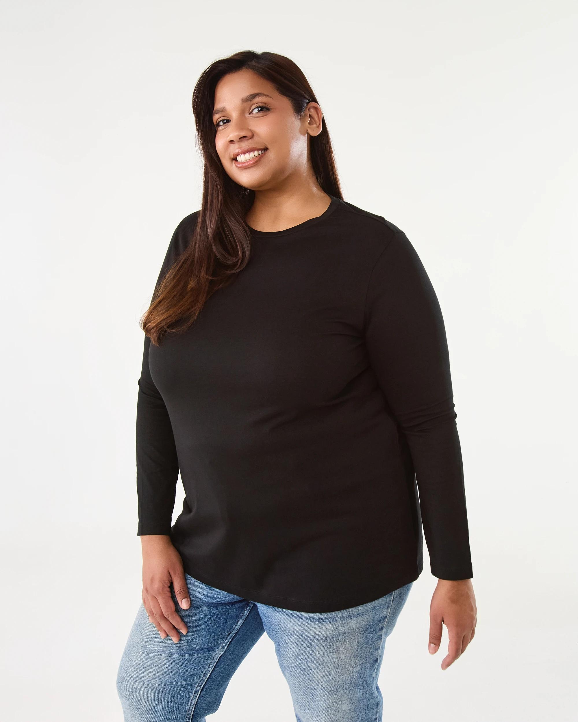 2 Curve Long Sleeve Cotton T-shirt Black, 2 of 7
