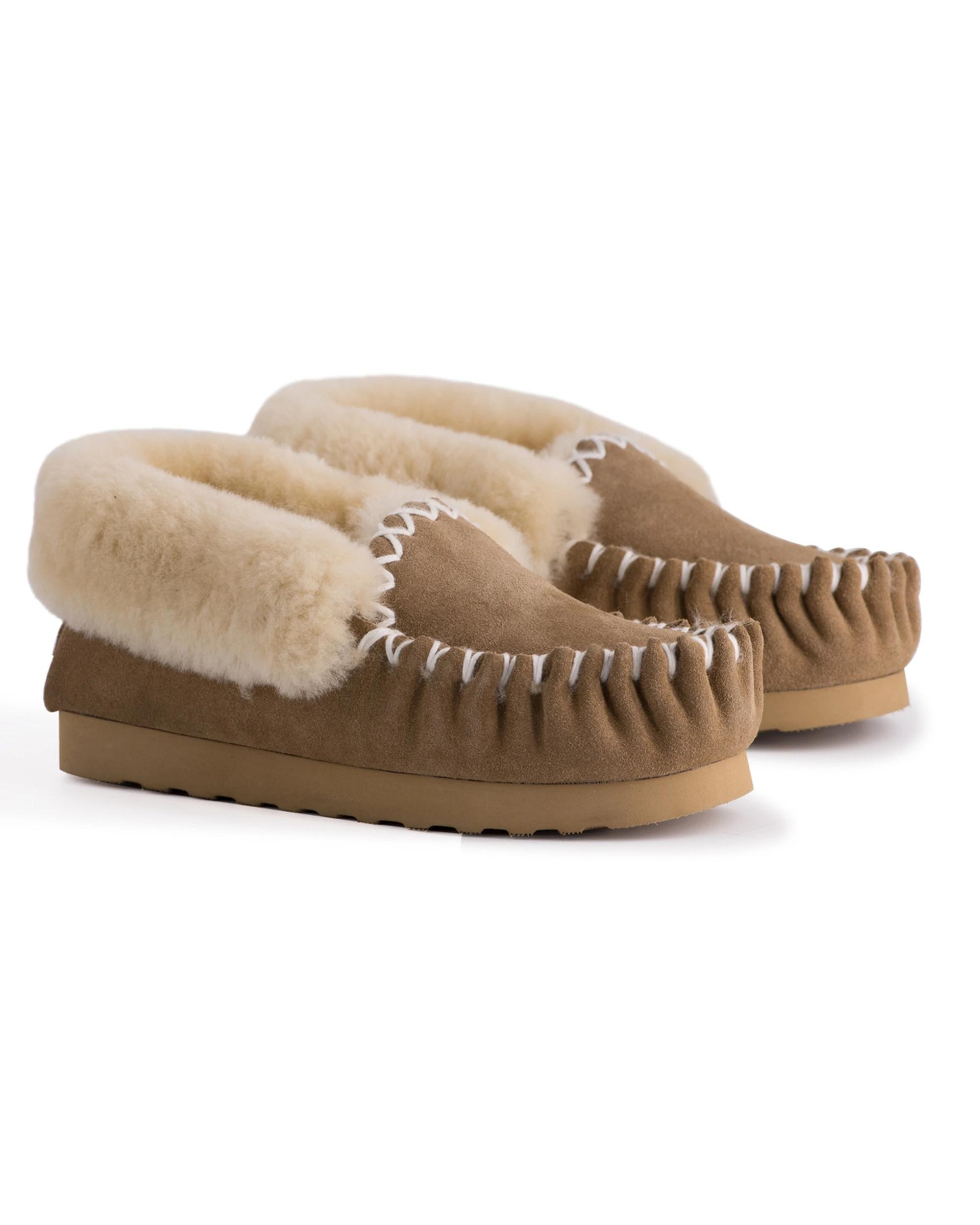 6 AUS WOOLI Hand Stitched Womens Sheepskin Moccasin TAN, 6 of 7