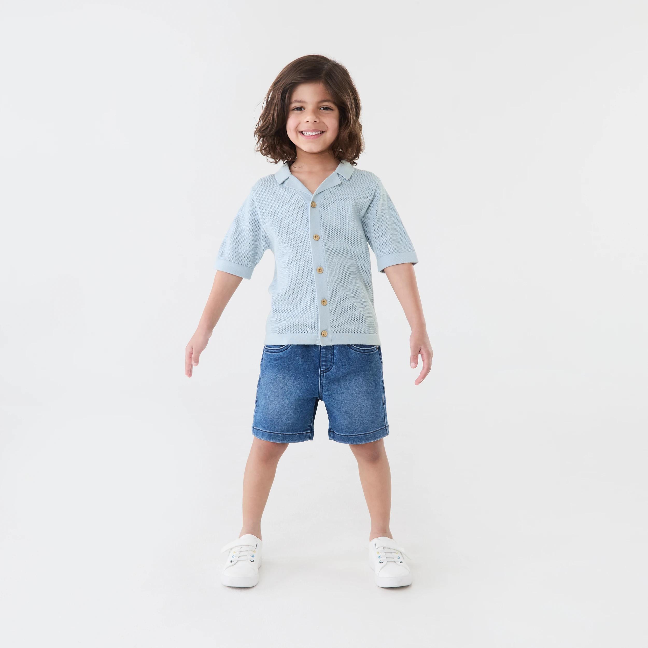 7 Short Sleeve Knit Shirt Blue Mist, 7 of 8