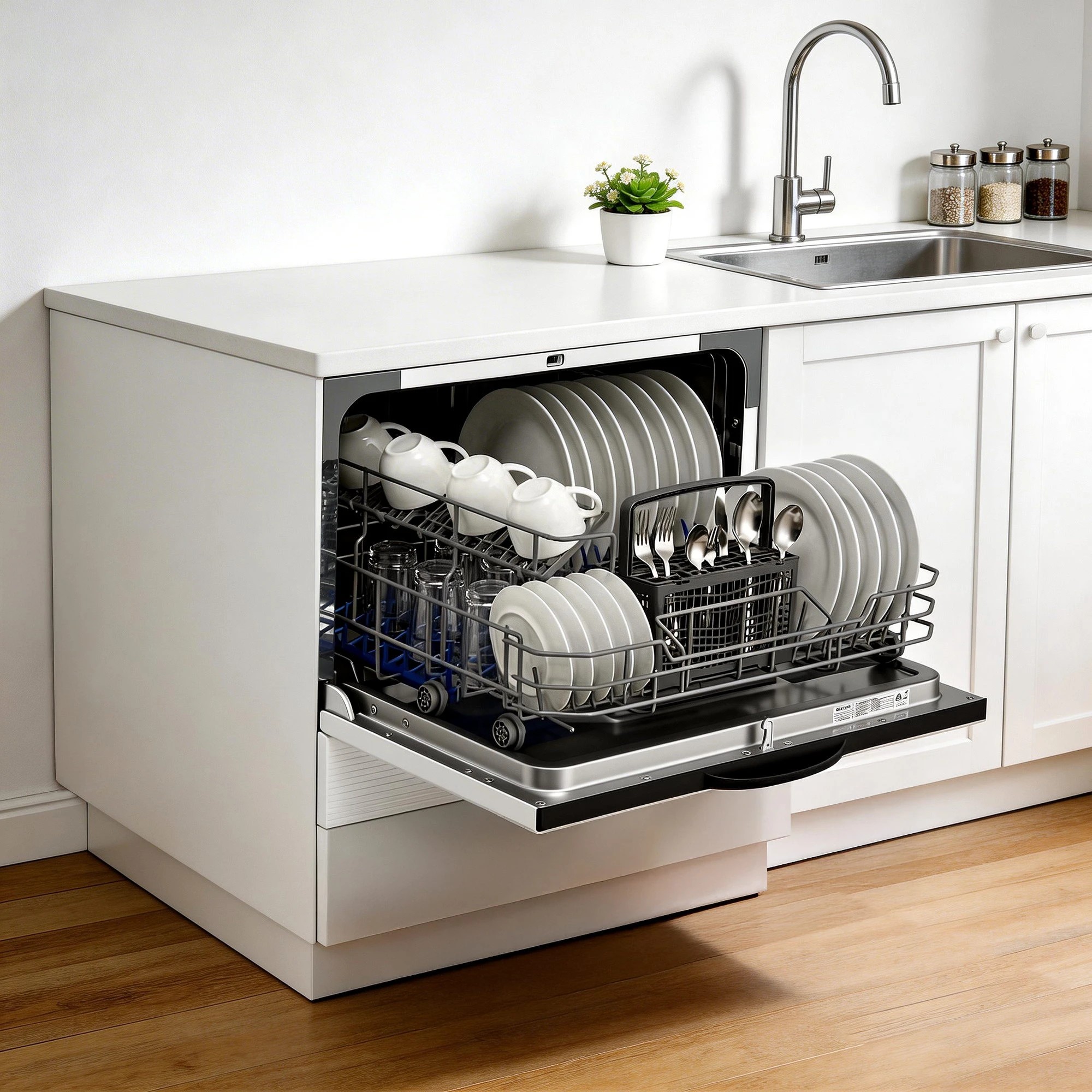 3 Devanti 6 Place Setting Benchtop Dishwasher - White, 3 of 8