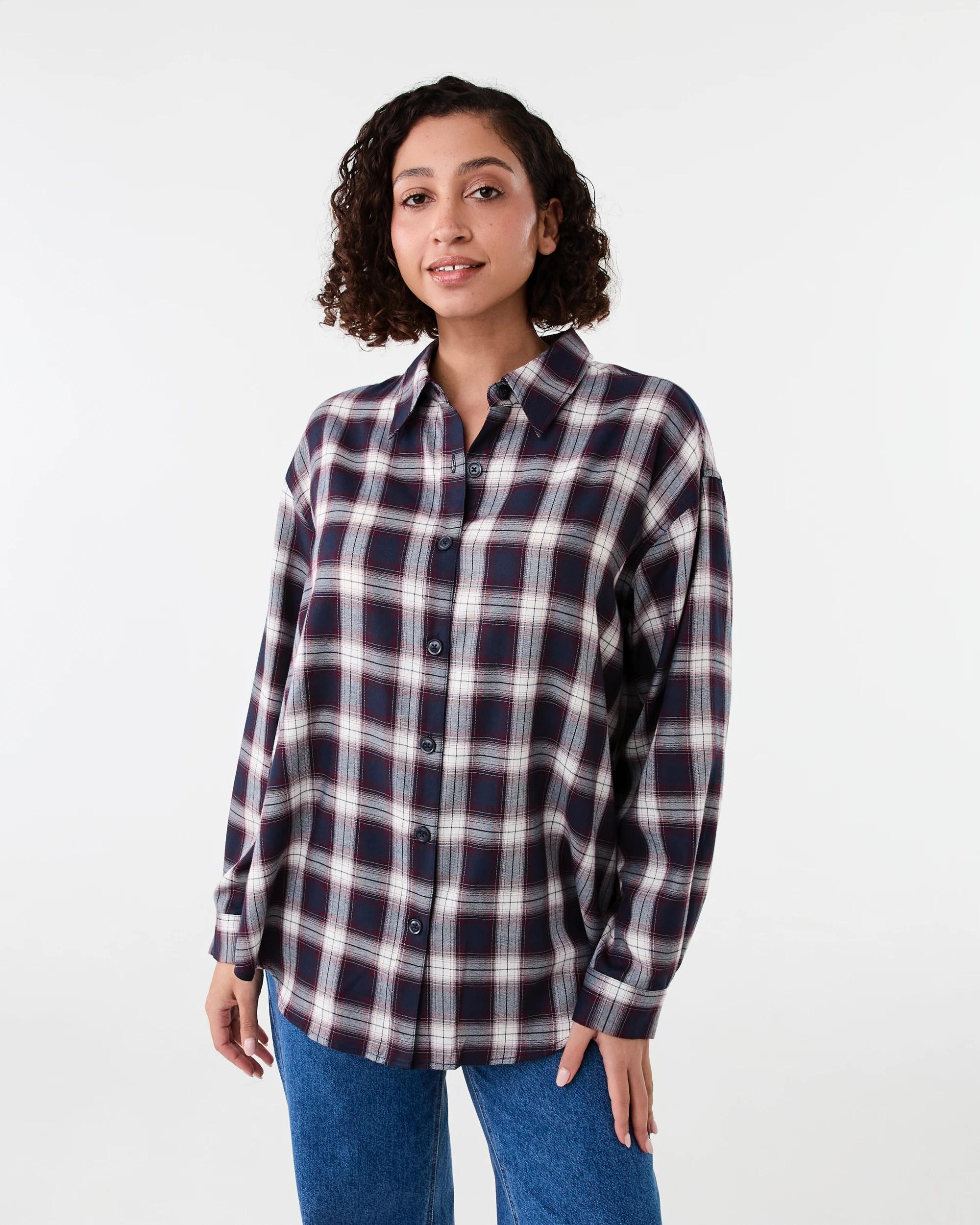 1 Long Sleeve Brushed Check Shirt Check Navy, 1 of 7