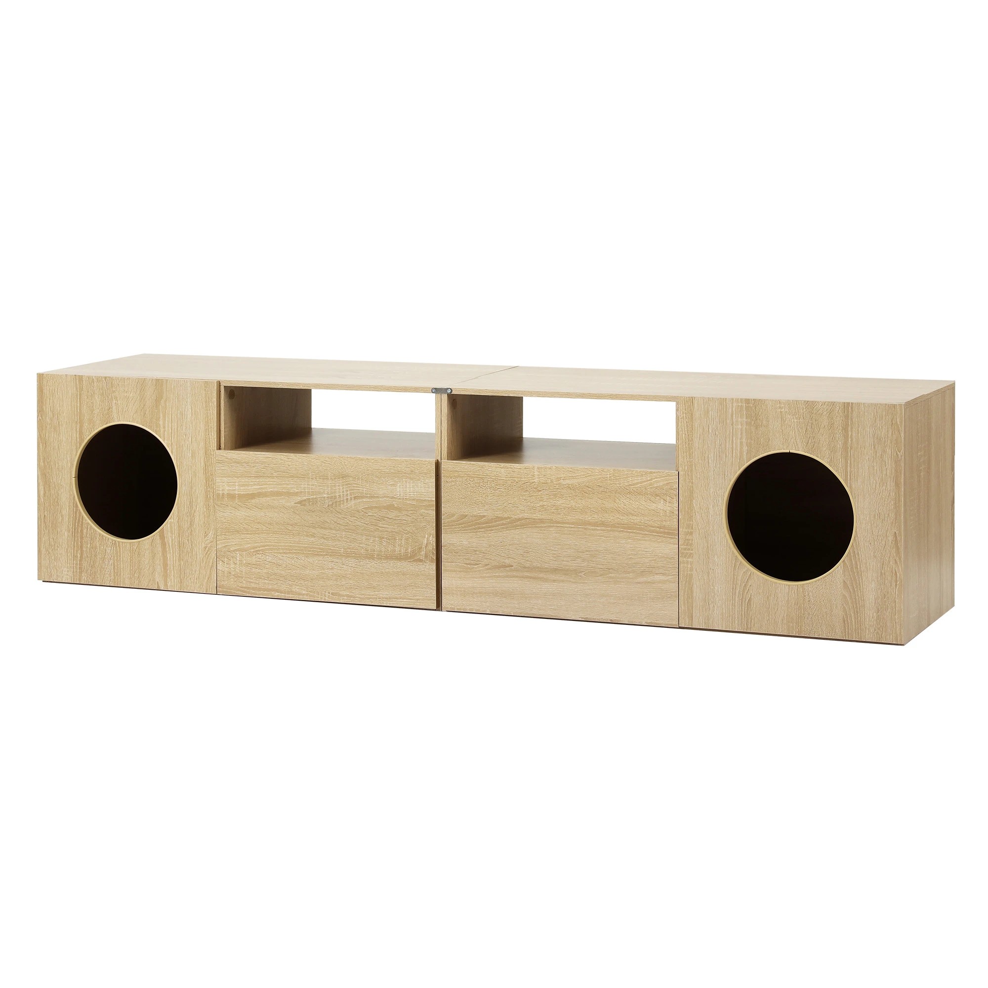 1 Artiss 185CM TV Unit with Cat House Storage Cabinet - Natural, 1 of 8