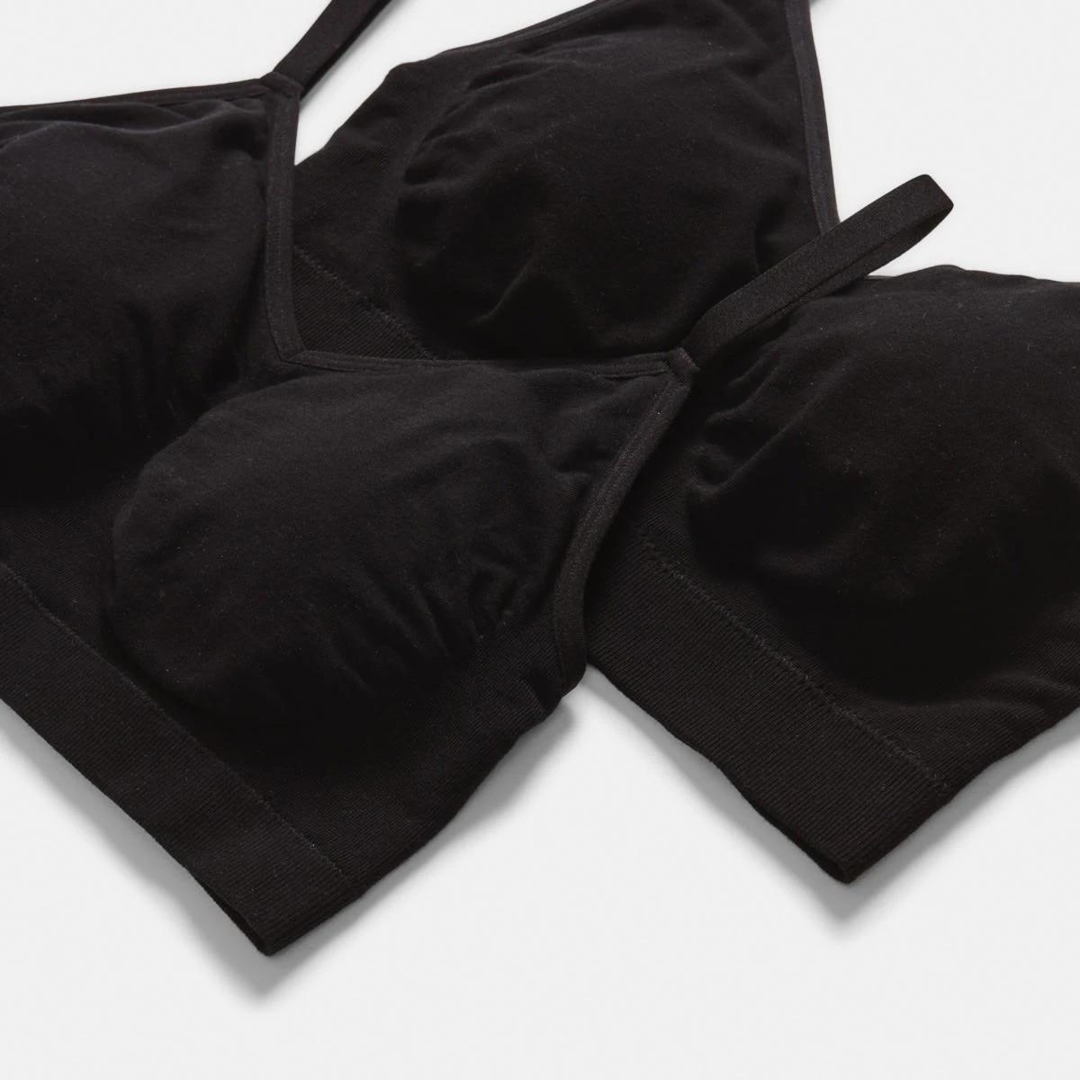 2 2 Pack Seamfree Wirefree Bamboo Crop Top Black, 2 of 9