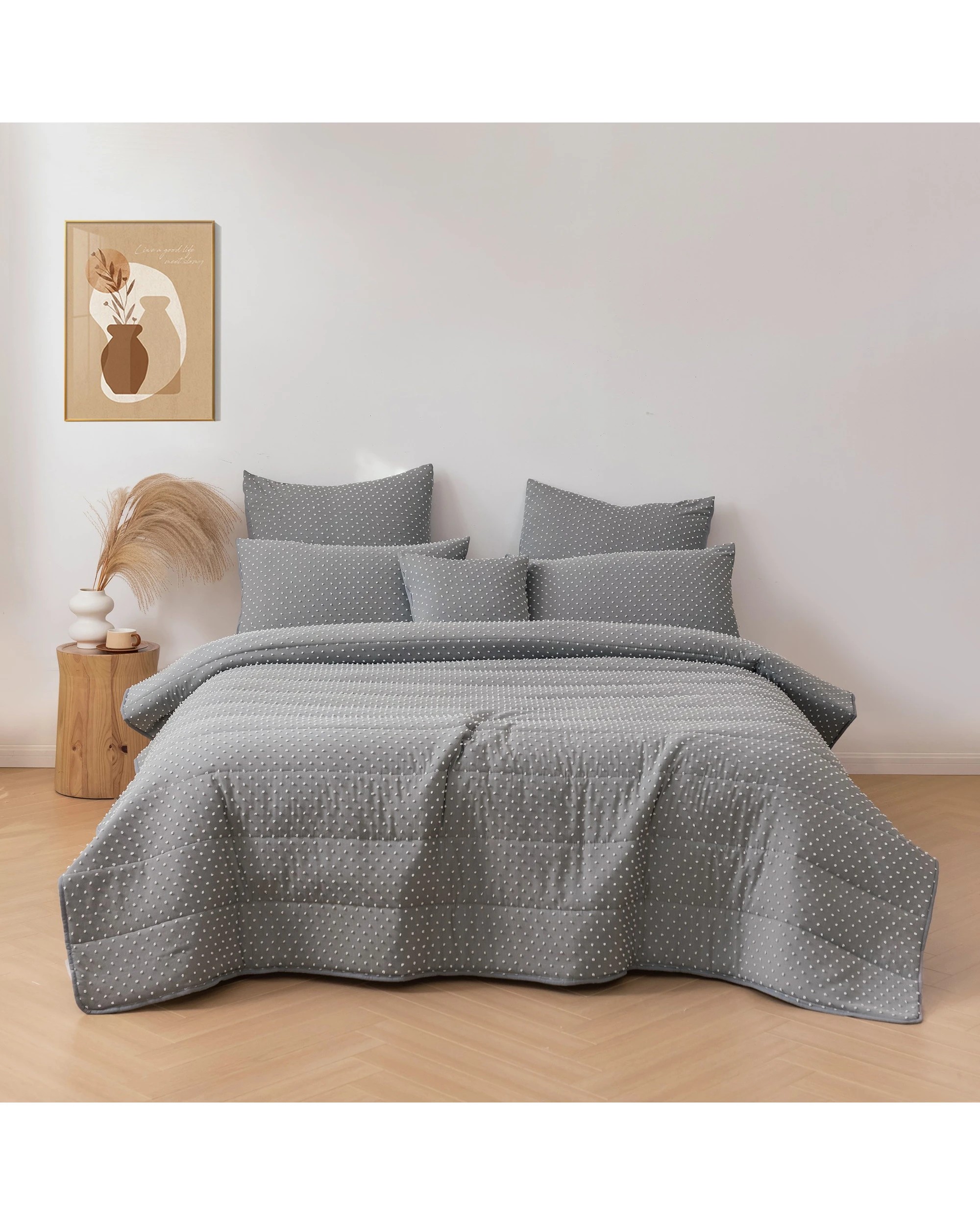 1 Dreamaker Finley Dot 6 Piece Comforter Set - Queen Bed - Black, 1 of 7